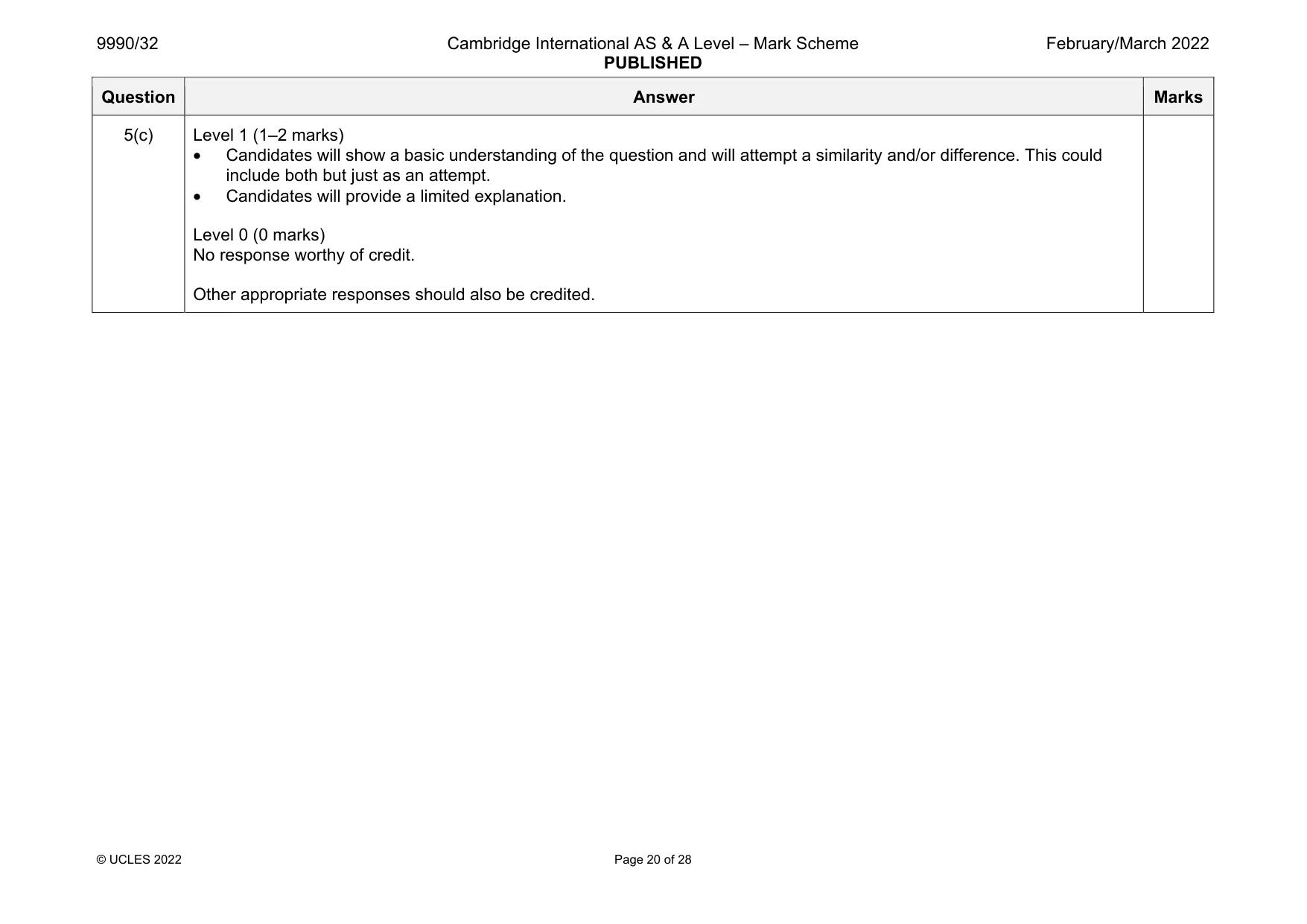 Mark scheme, page 20 of 28