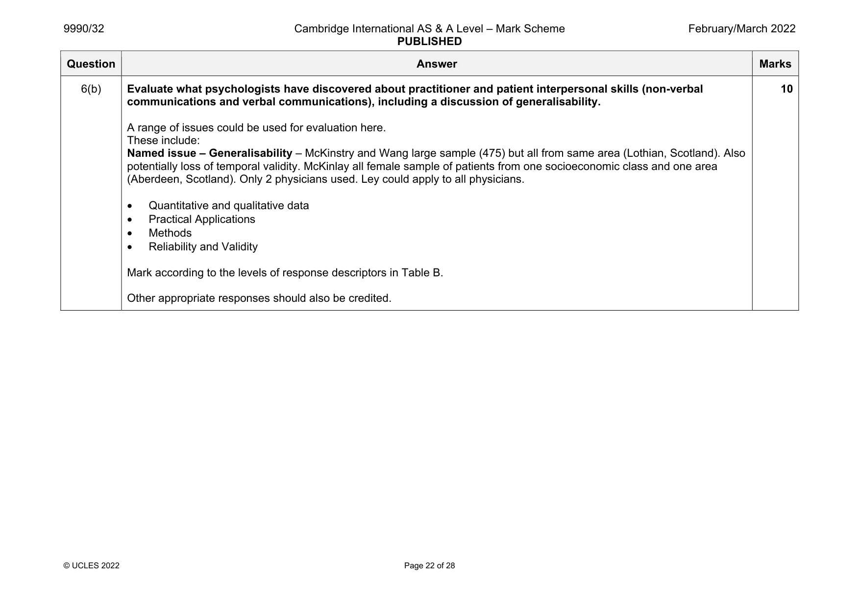 Mark scheme, page 22 of 28