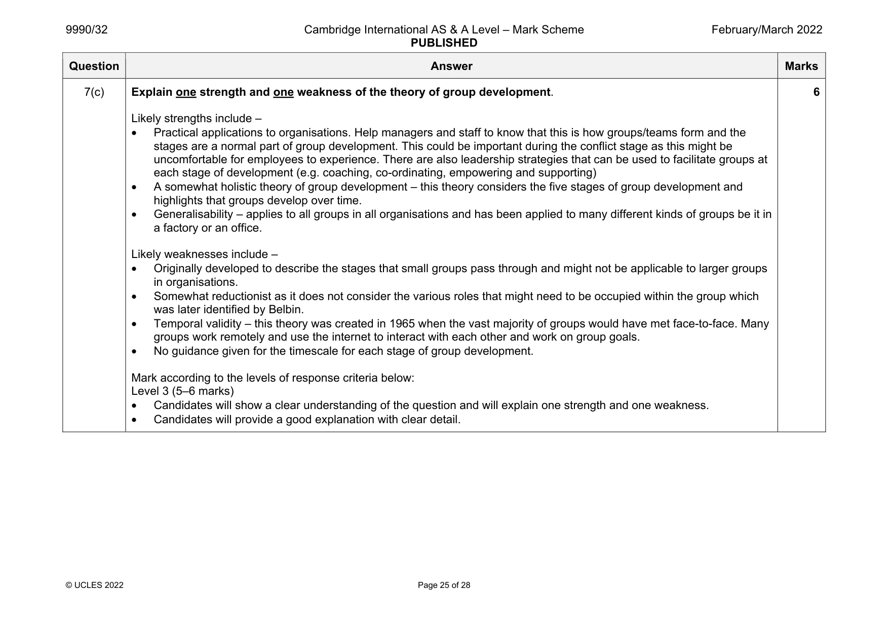 Mark scheme, page 25 of 28