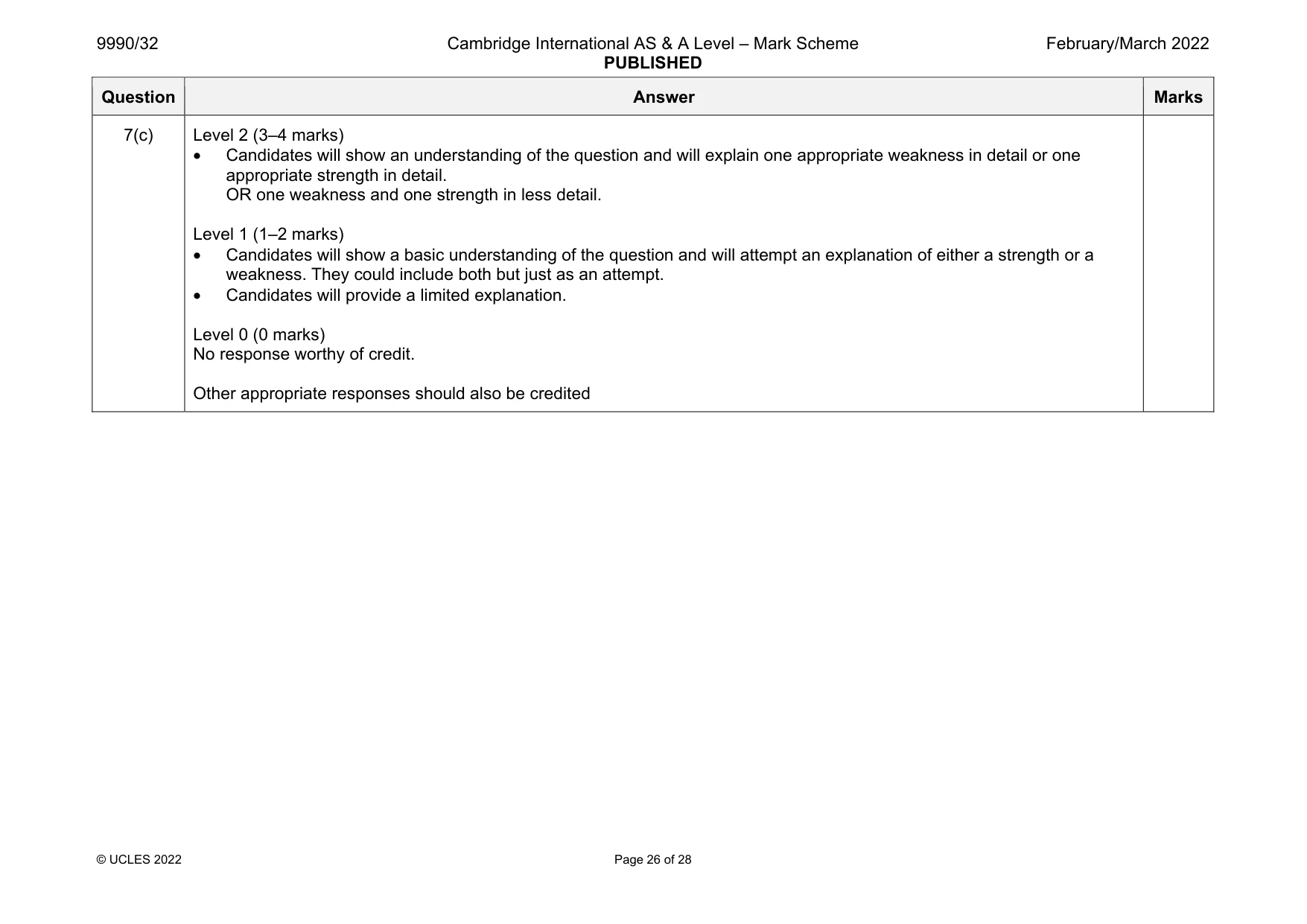 Mark scheme, page 26 of 28
