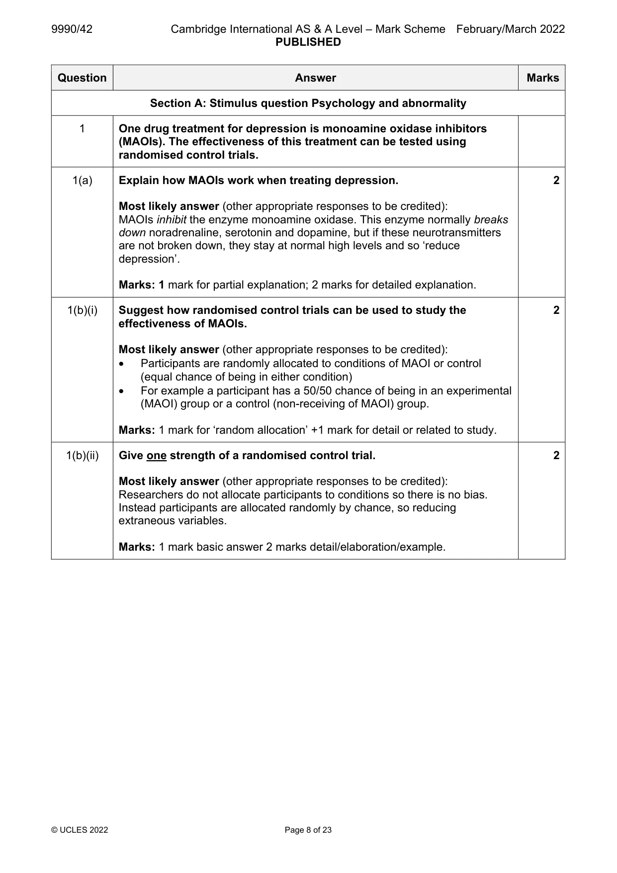 Mark scheme, page 8 of 23