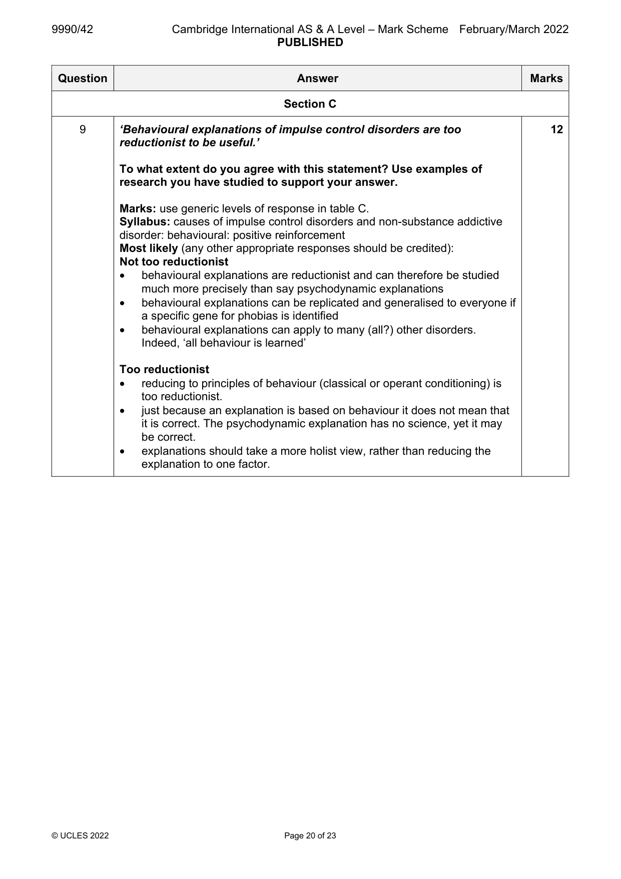 Mark scheme, page 20 of 23