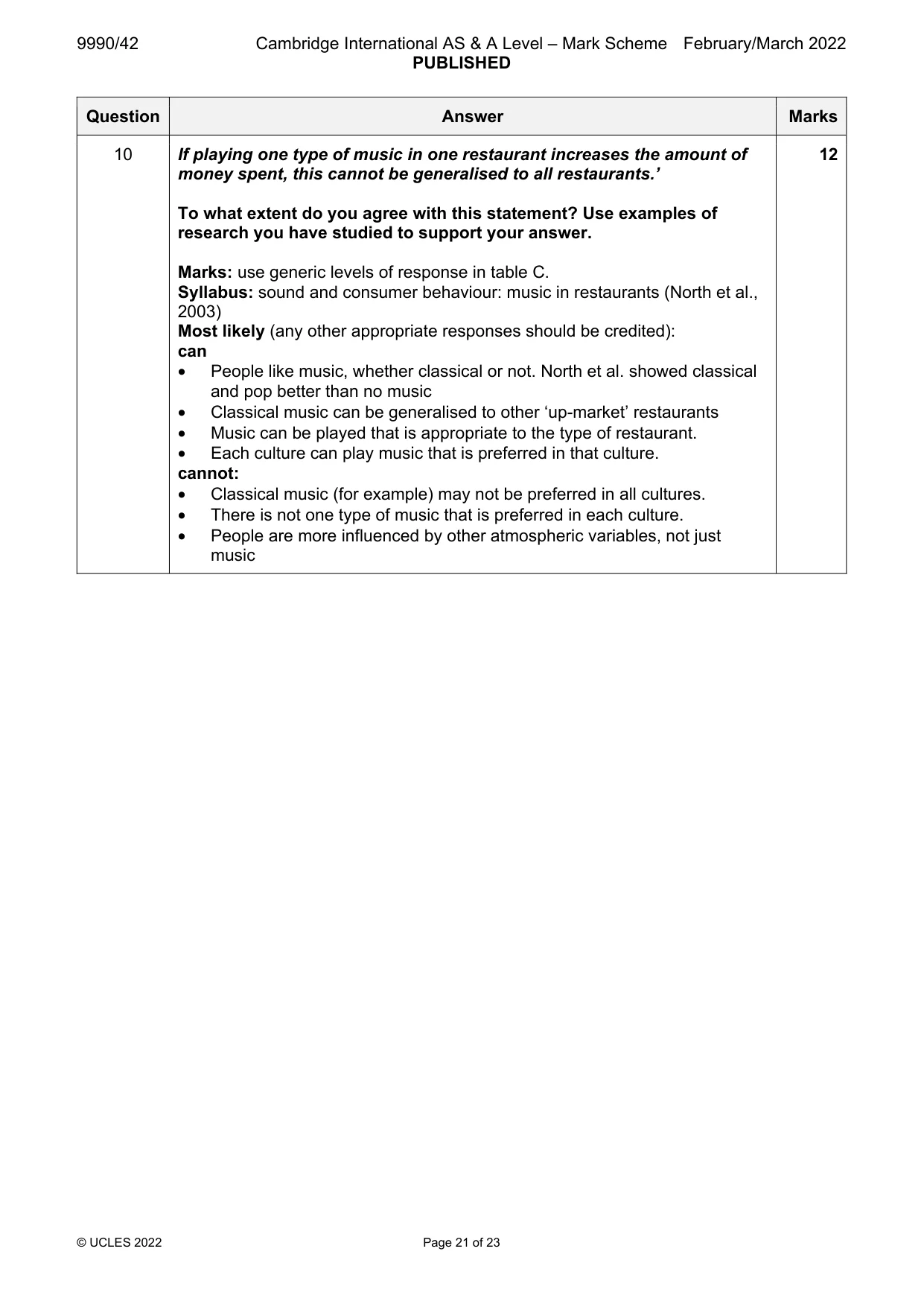 Mark scheme, page 21 of 23