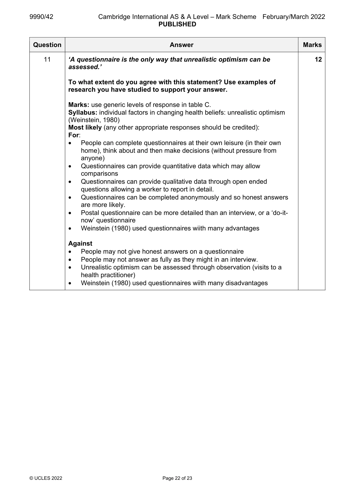 Mark scheme, page 22 of 23
