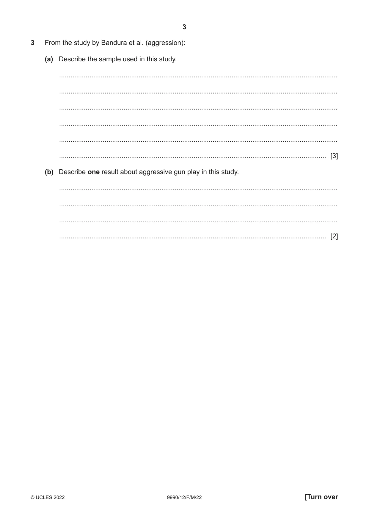 Cambridge A Level Psychology (from 2018) 9990 2022 Feb/March Paper 1 · Variant 2 question paper, page 3 of 12