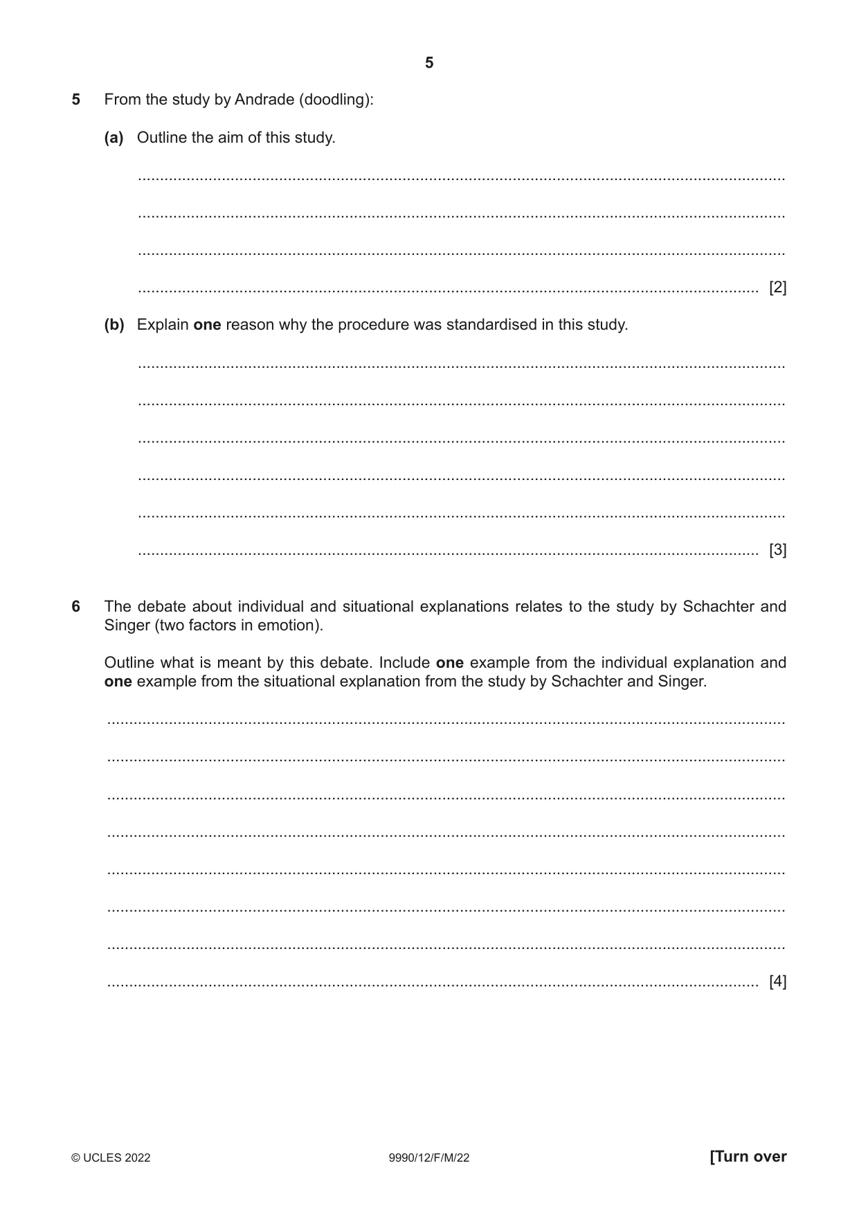 Cambridge A Level Psychology (from 2018) 9990 2022 Feb/March Paper 1 · Variant 2 question paper, page 5 of 12