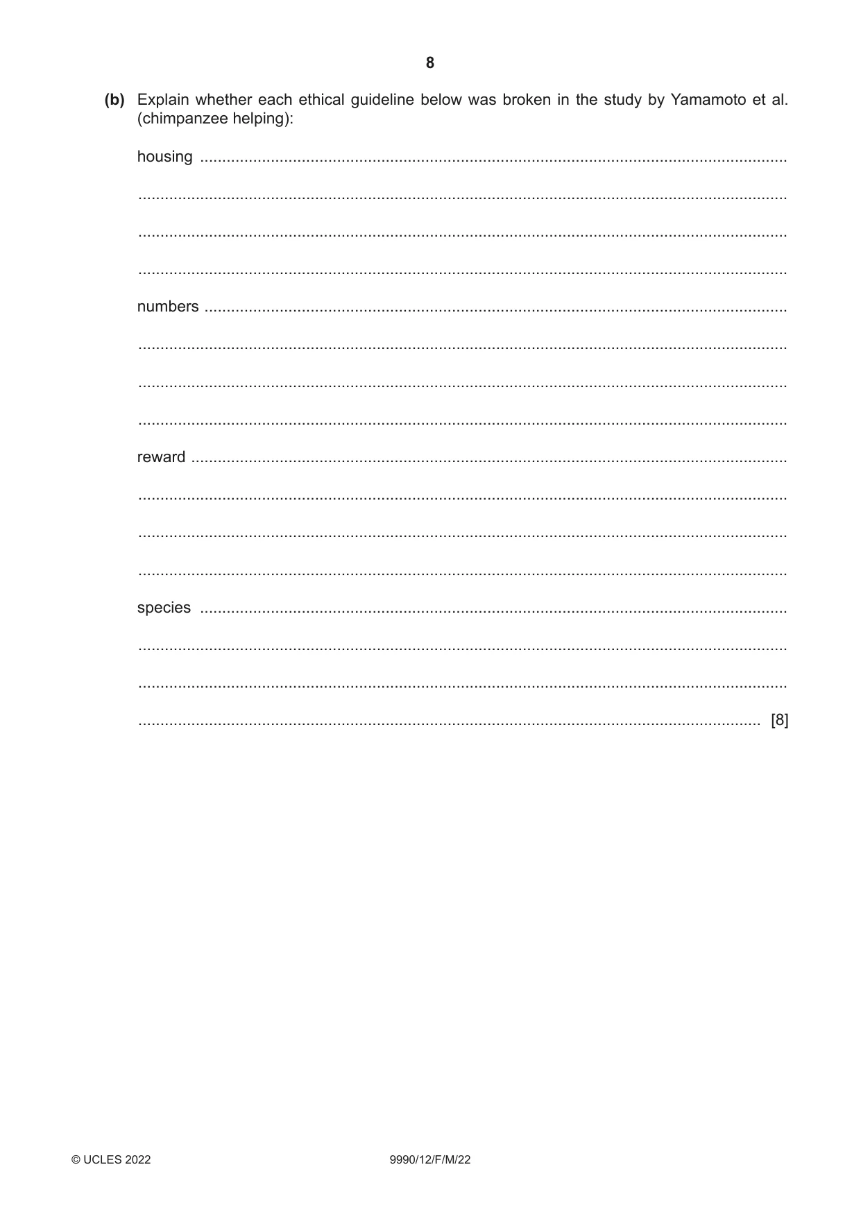 Cambridge A Level Psychology (from 2018) 9990 2022 Feb/March Paper 1 · Variant 2 question paper, page 8 of 12