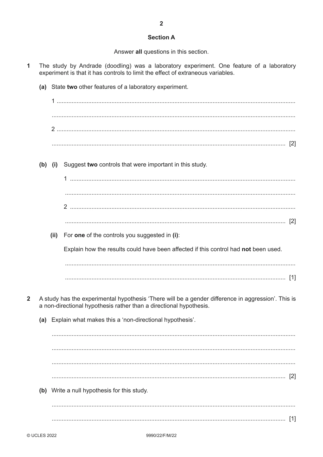 Cambridge A Level Psychology (from 2018) 9990 2022 Feb/March Paper 2 · Variant 2 question paper, page 2 of 12