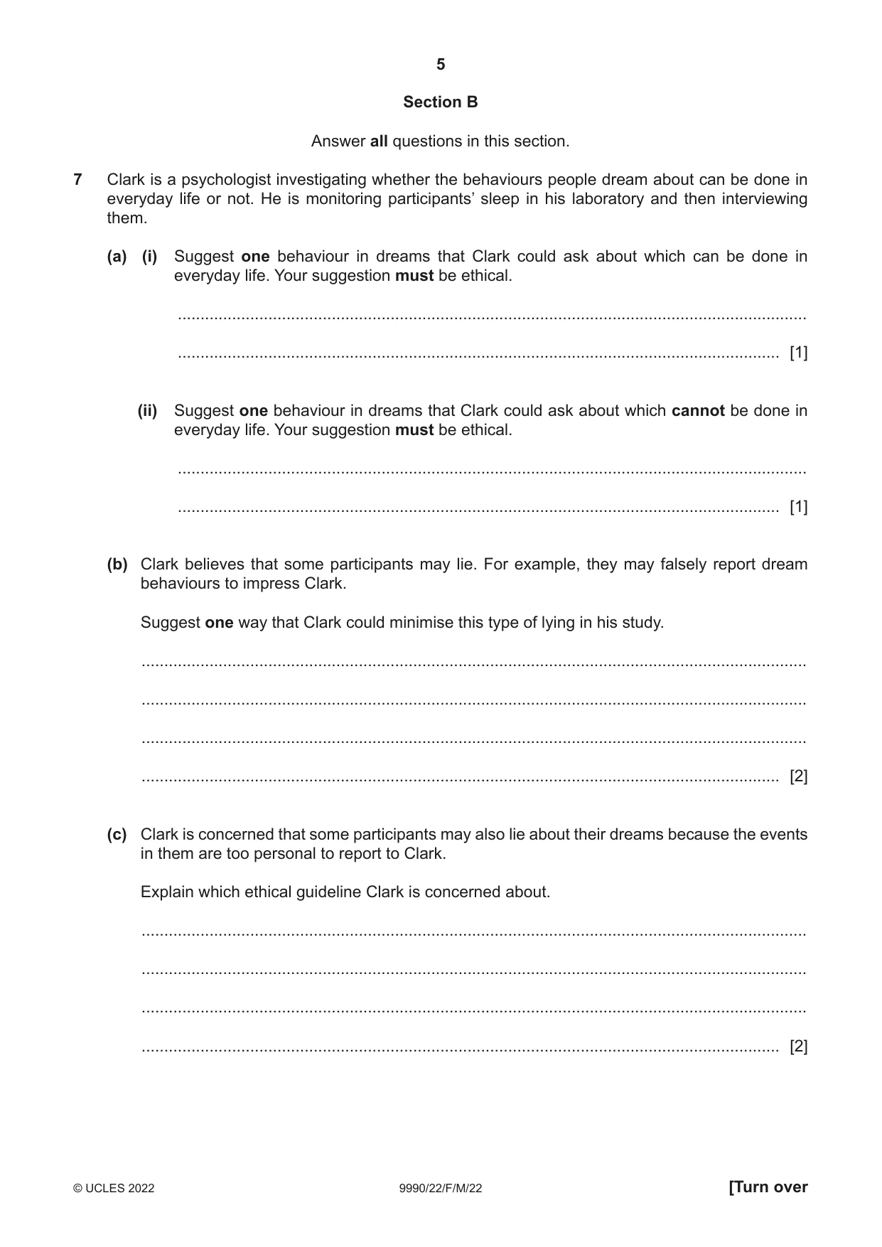Cambridge A Level Psychology (from 2018) 9990 2022 Feb/March Paper 2 · Variant 2 question paper, page 5 of 12