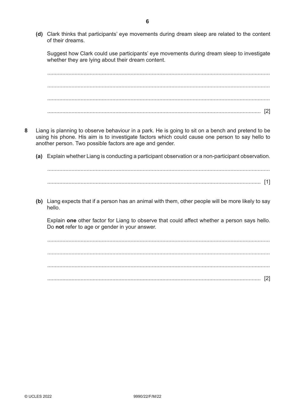 Cambridge A Level Psychology (from 2018) 9990 2022 Feb/March Paper 2 · Variant 2 question paper, page 6 of 12