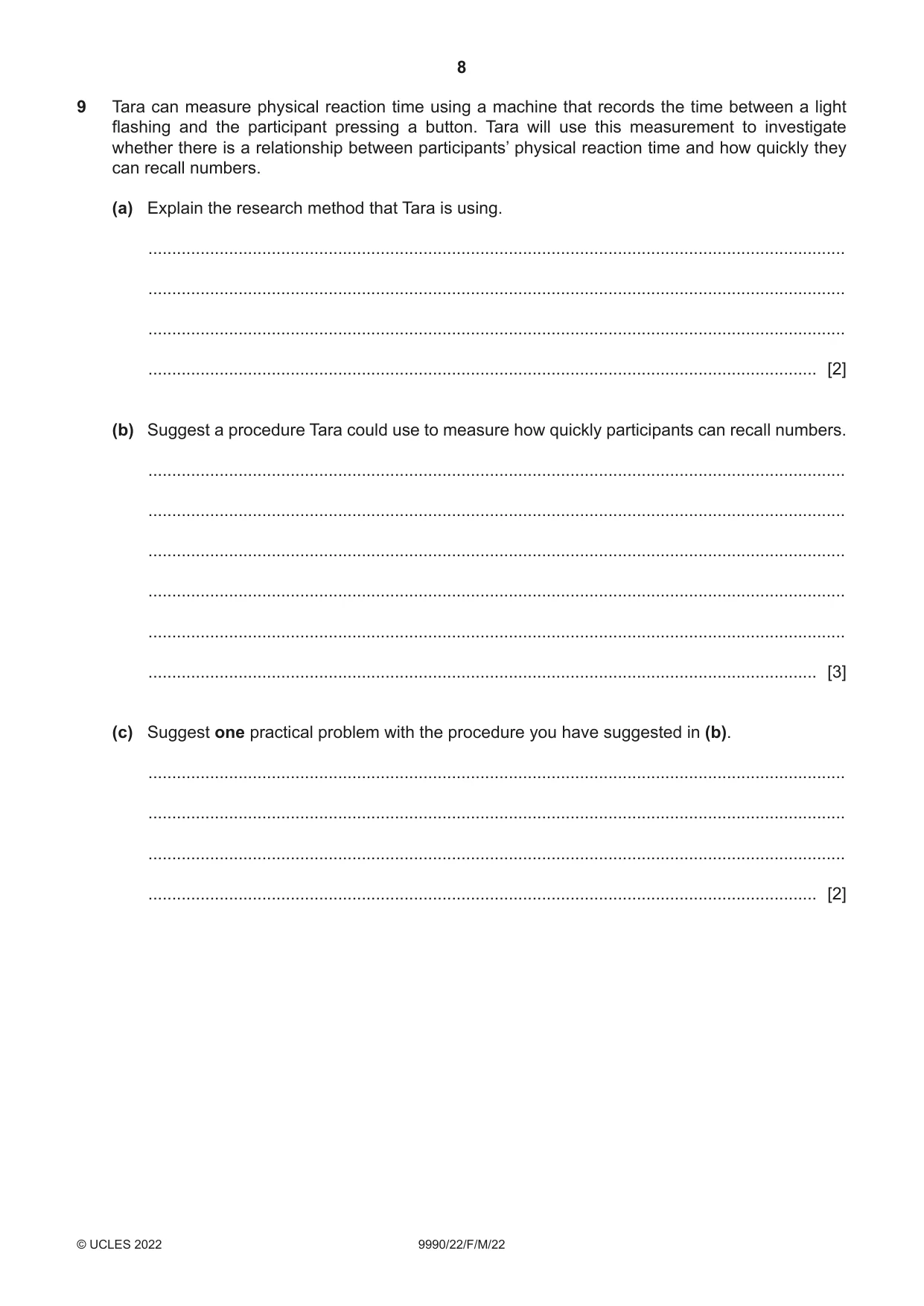 Cambridge A Level Psychology (from 2018) 9990 2022 Feb/March Paper 2 · Variant 2 question paper, page 8 of 12
