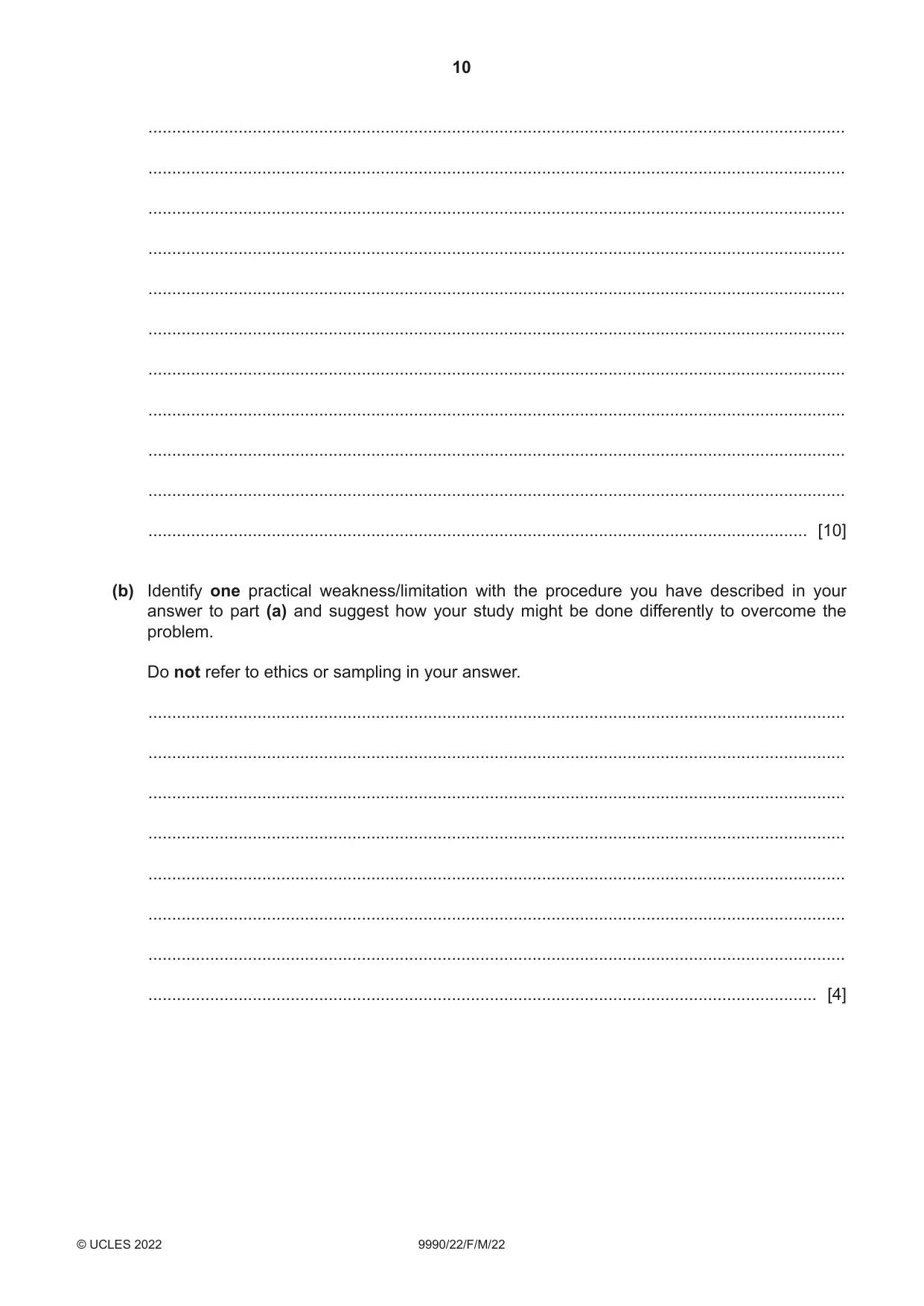Cambridge A Level Psychology (from 2018) 9990 2022 Feb/March Paper 2 · Variant 2 question paper, page 10 of 12