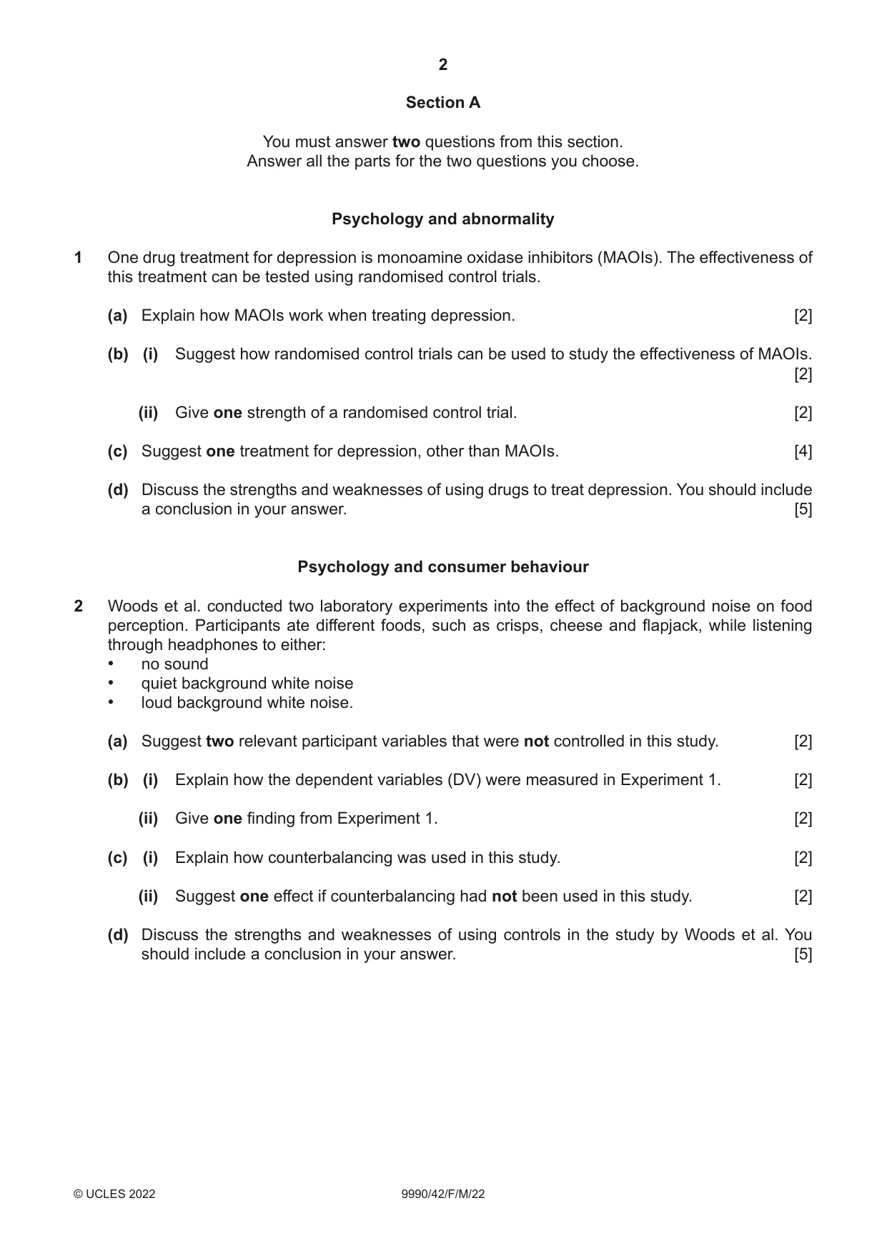 Cambridge A Level Psychology (from 2018) 9990 2022 Feb/March Paper 4 · Variant 2 question paper, page 2 of 8