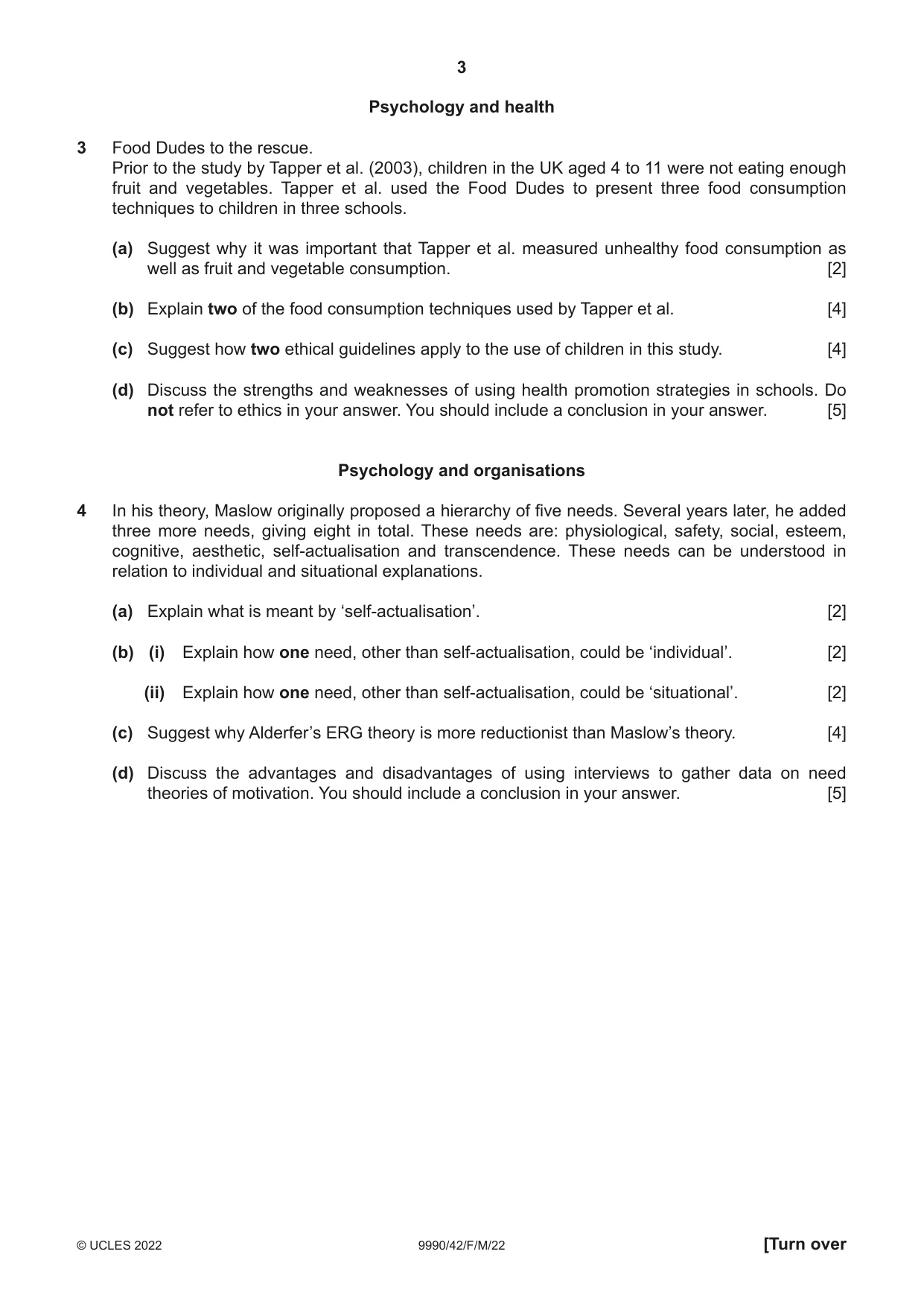 Cambridge A Level Psychology (from 2018) 9990 2022 Feb/March Paper 4 · Variant 2 question paper, page 3 of 8