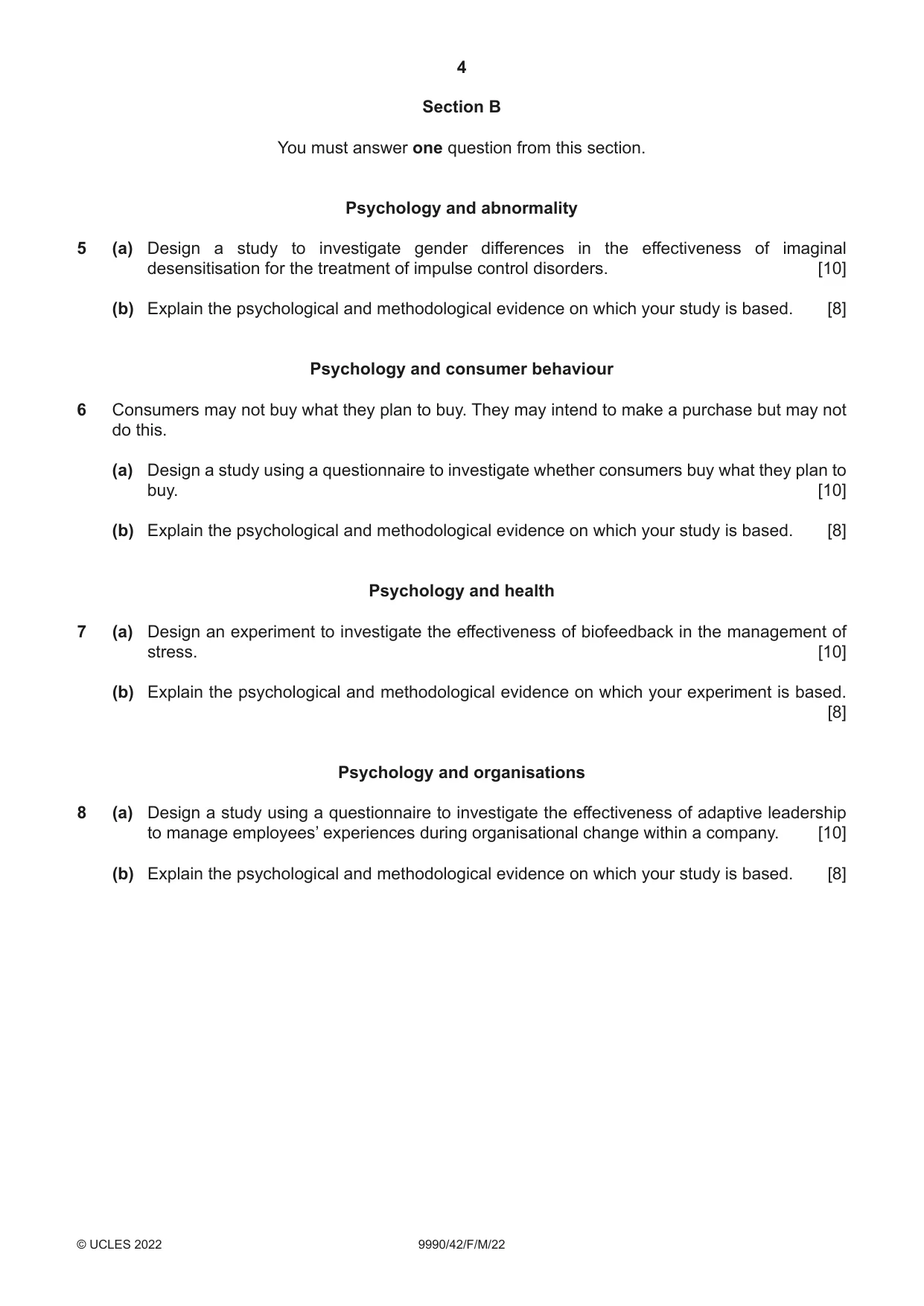 Cambridge A Level Psychology (from 2018) 9990 2022 Feb/March Paper 4 · Variant 2 question paper, page 4 of 8