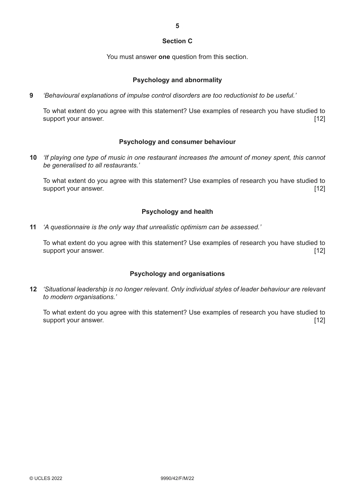 Cambridge A Level Psychology (from 2018) 9990 2022 Feb/March Paper 4 · Variant 2 question paper, page 5 of 8