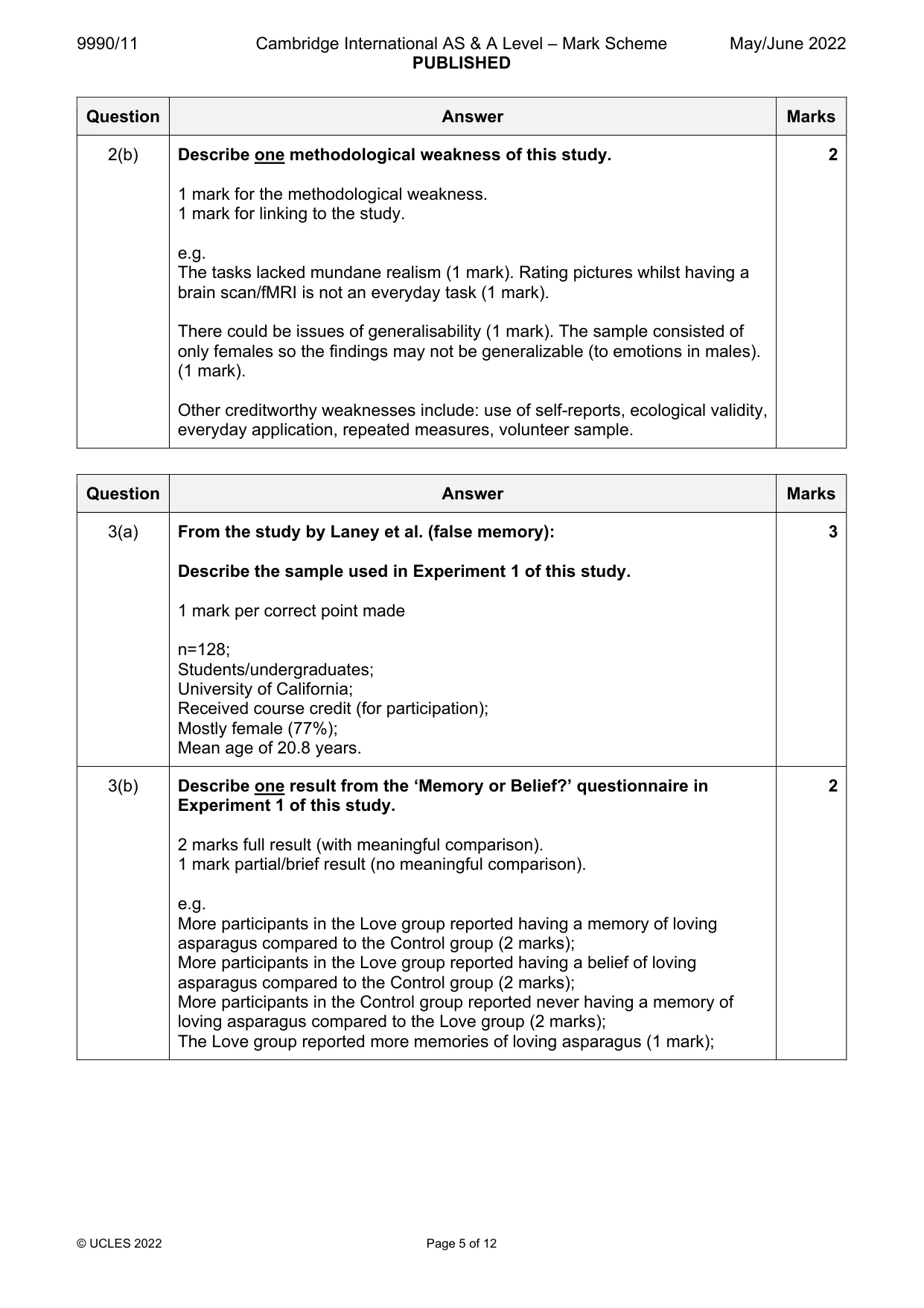 Mark scheme, page 5 of 12