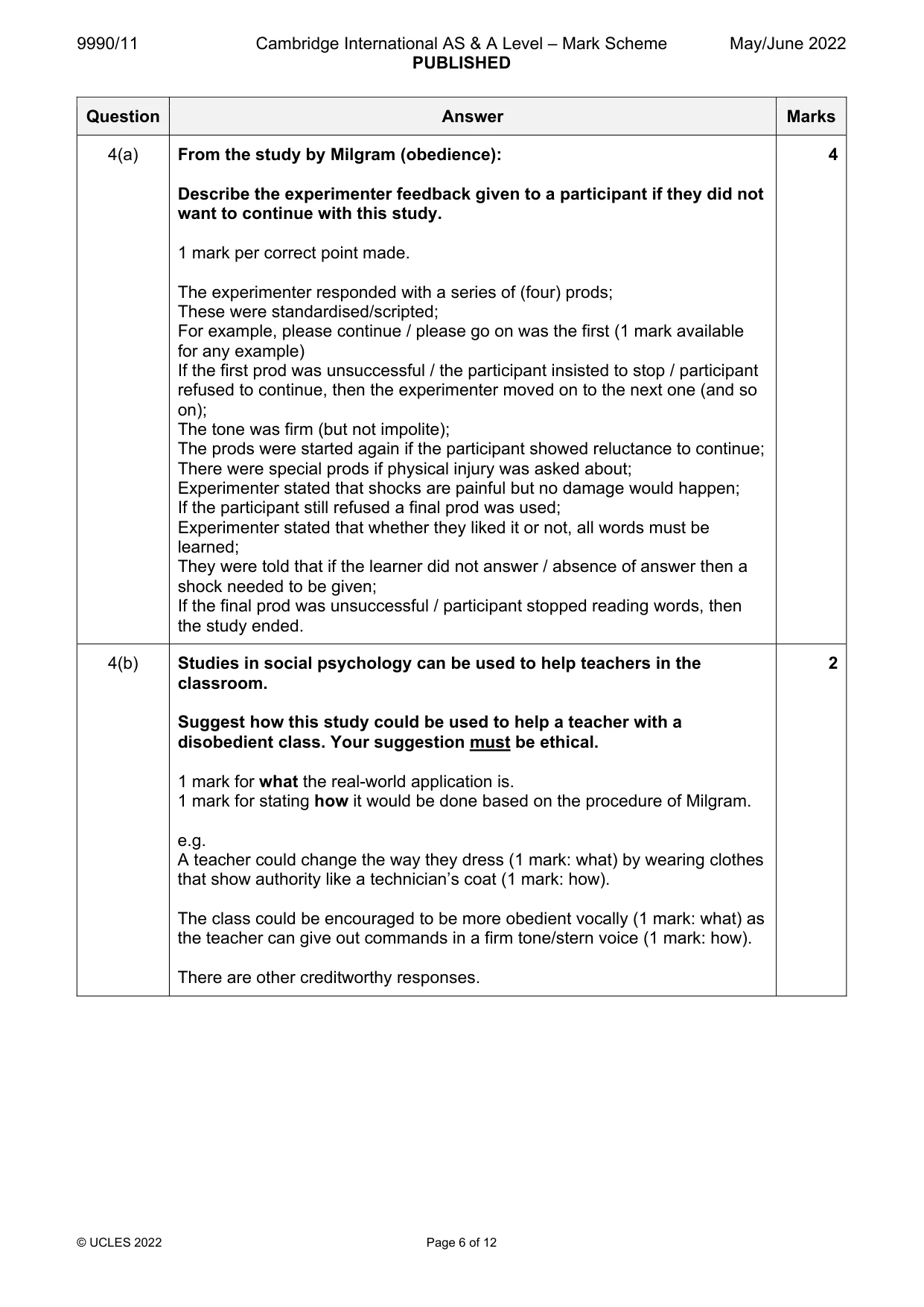 Mark scheme, page 6 of 12