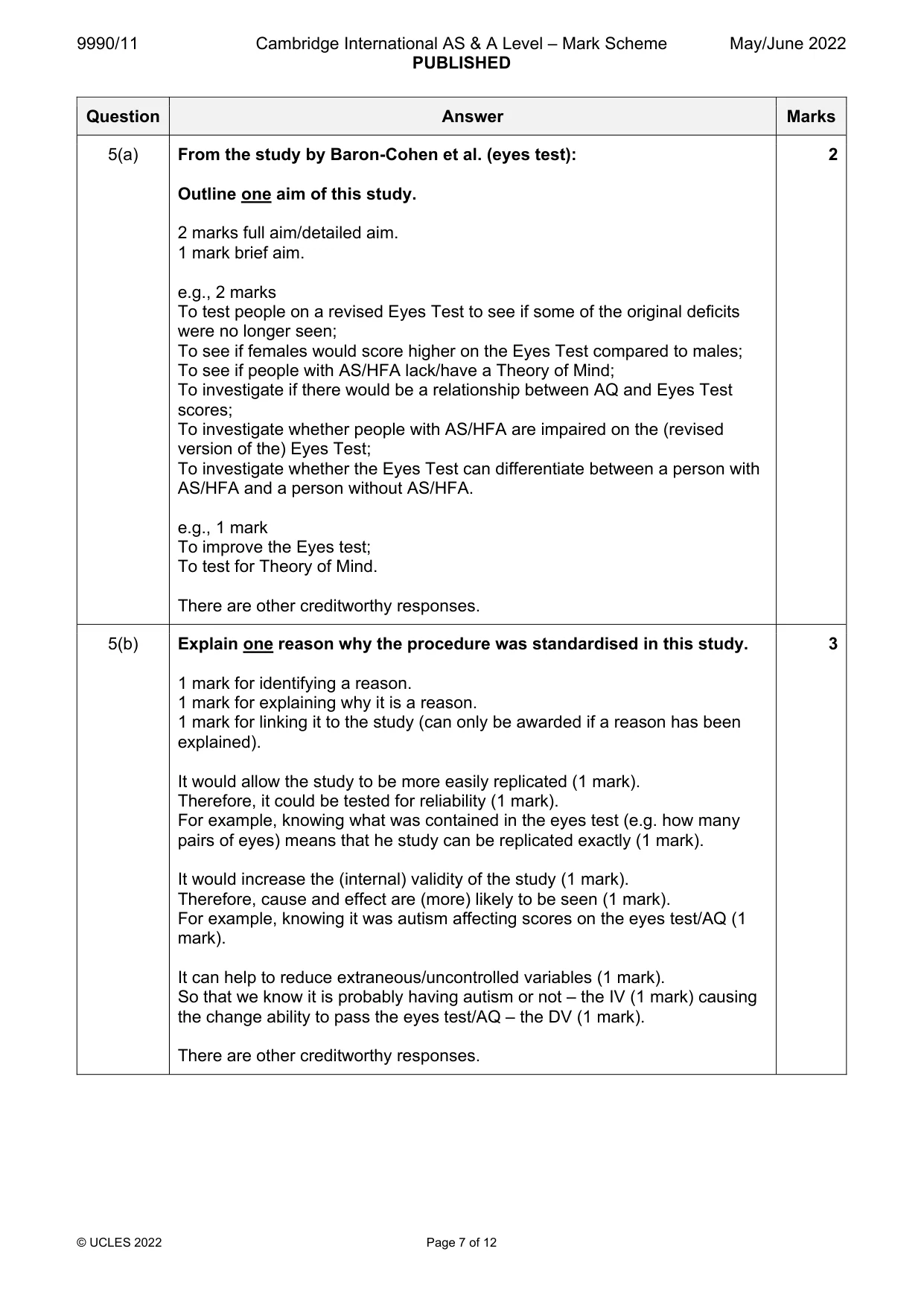 Mark scheme, page 7 of 12