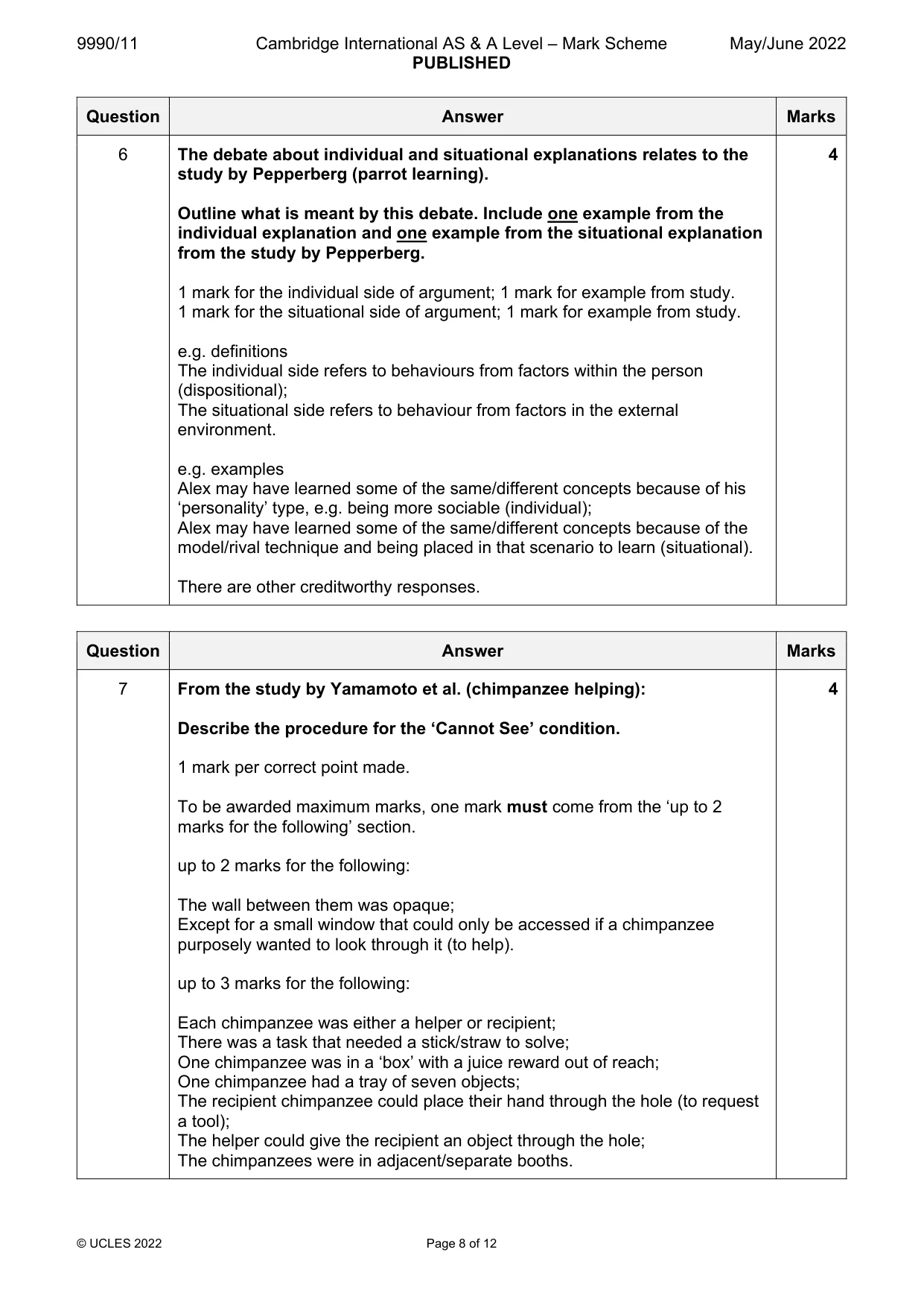 Mark scheme, page 8 of 12