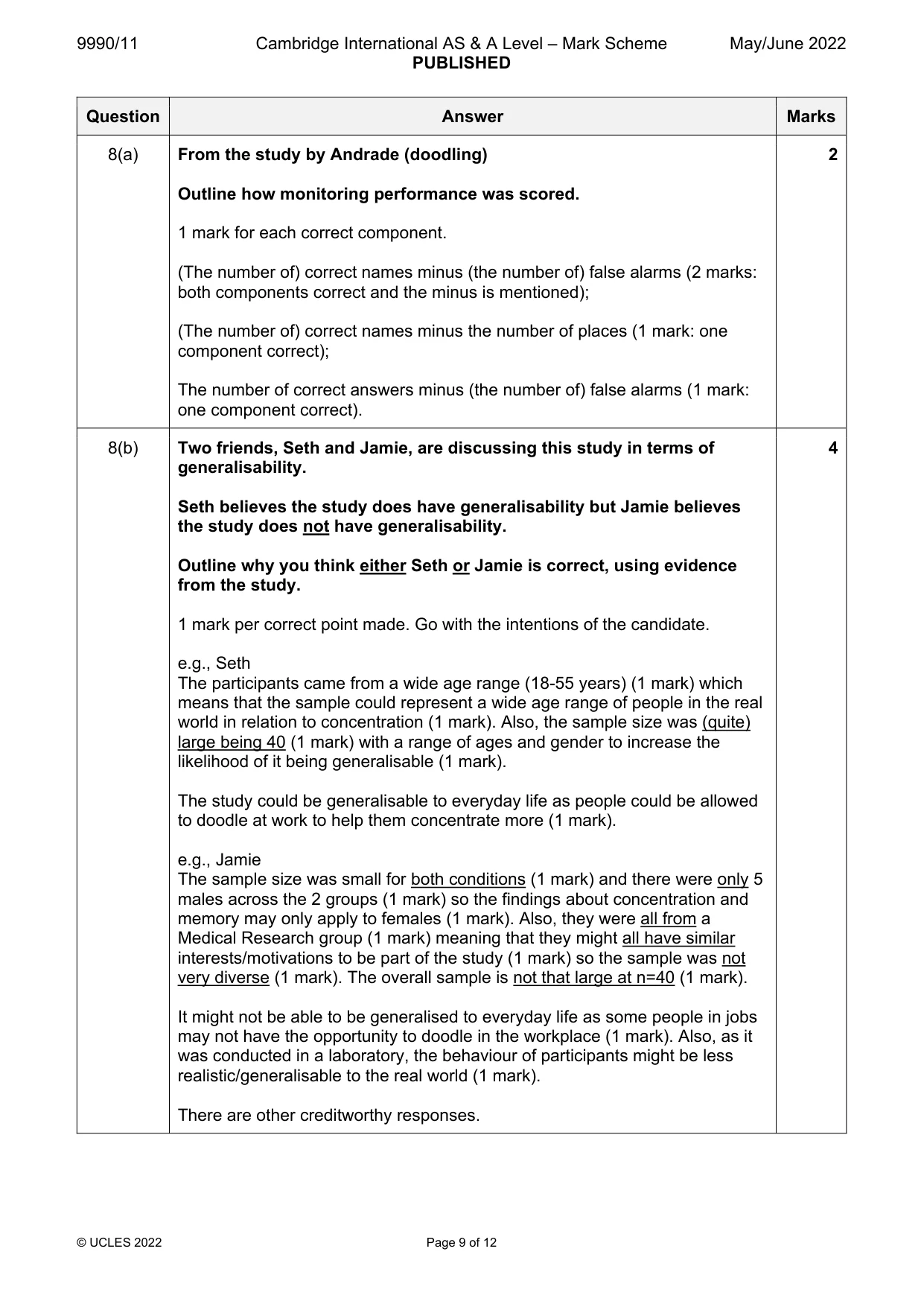 Mark scheme, page 9 of 12