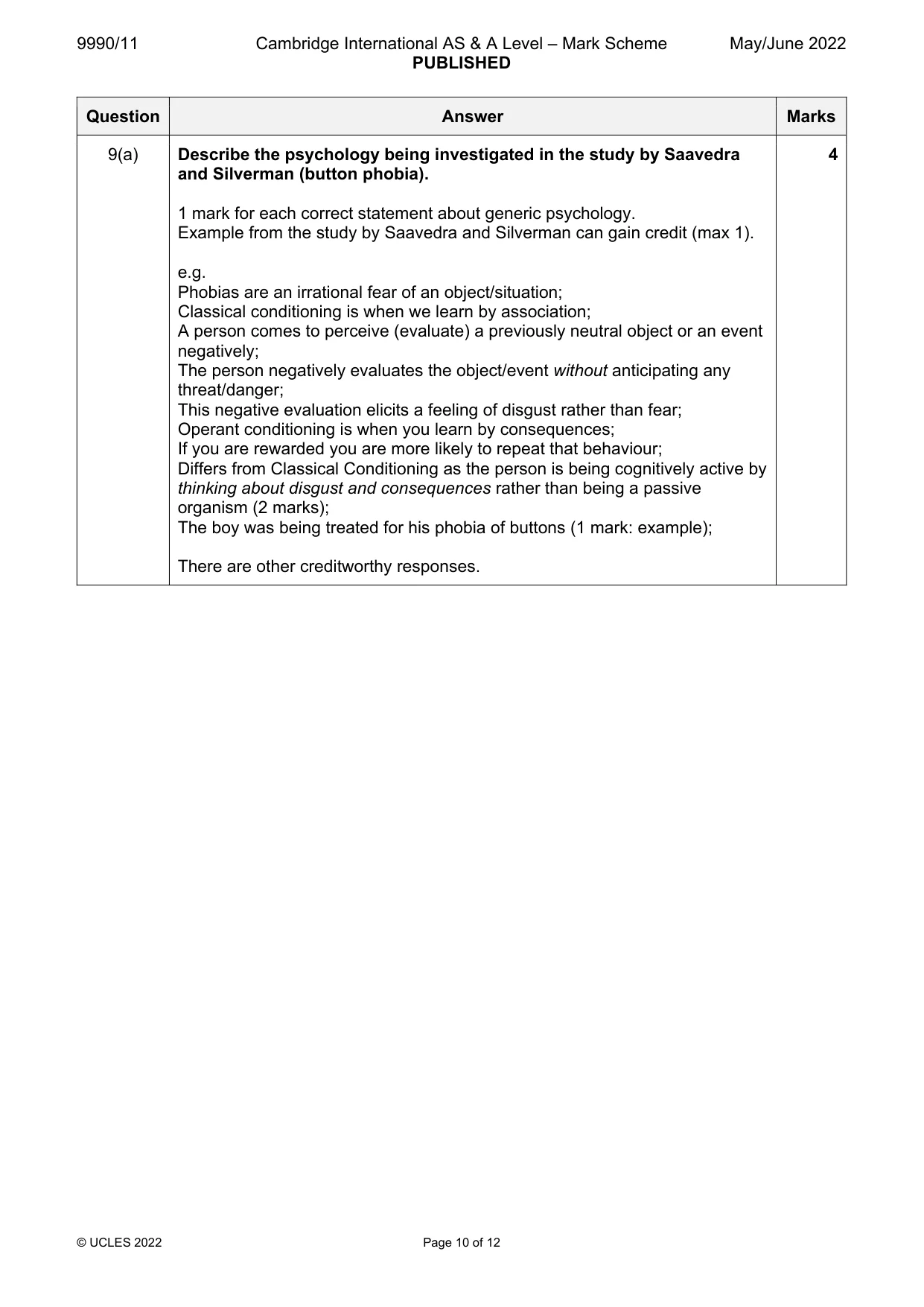Mark scheme, page 10 of 12