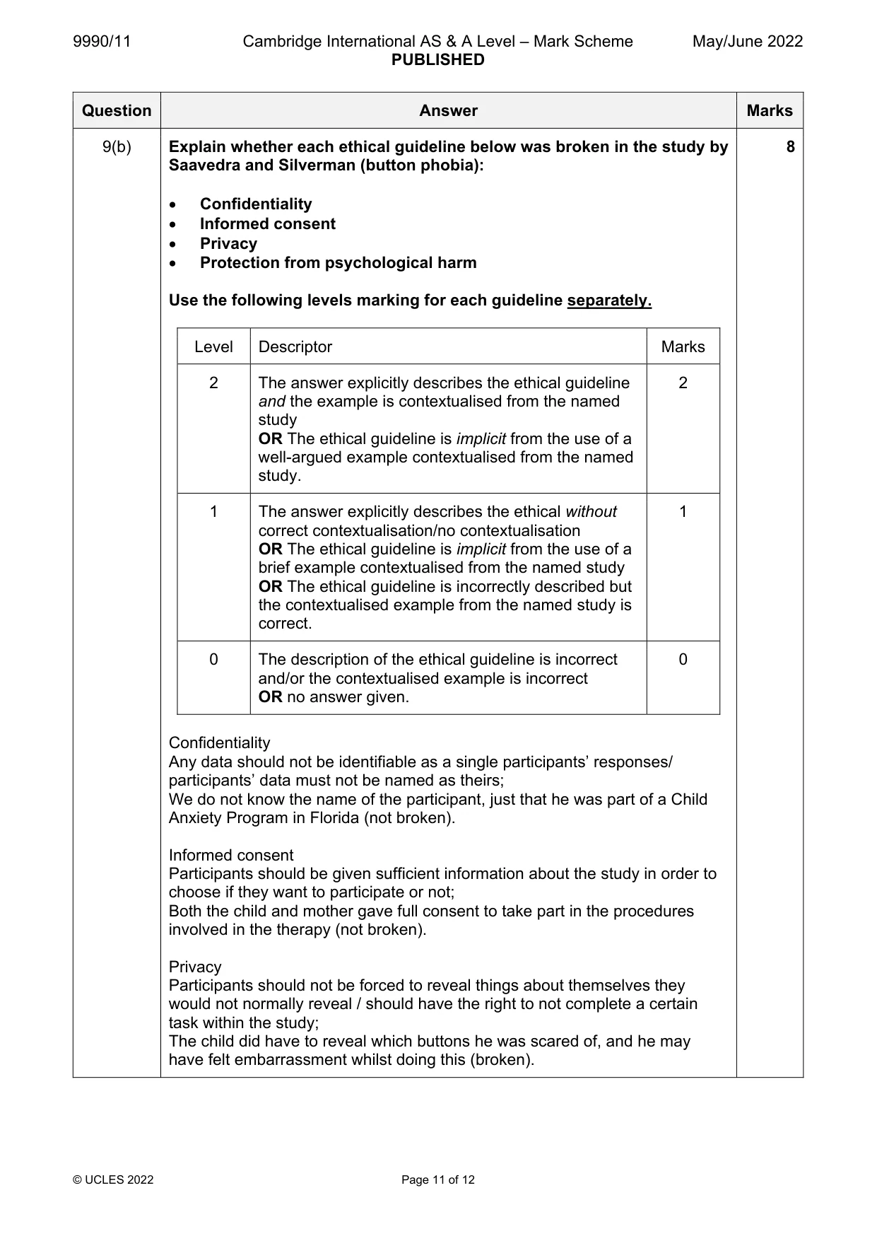 Mark scheme, page 11 of 12