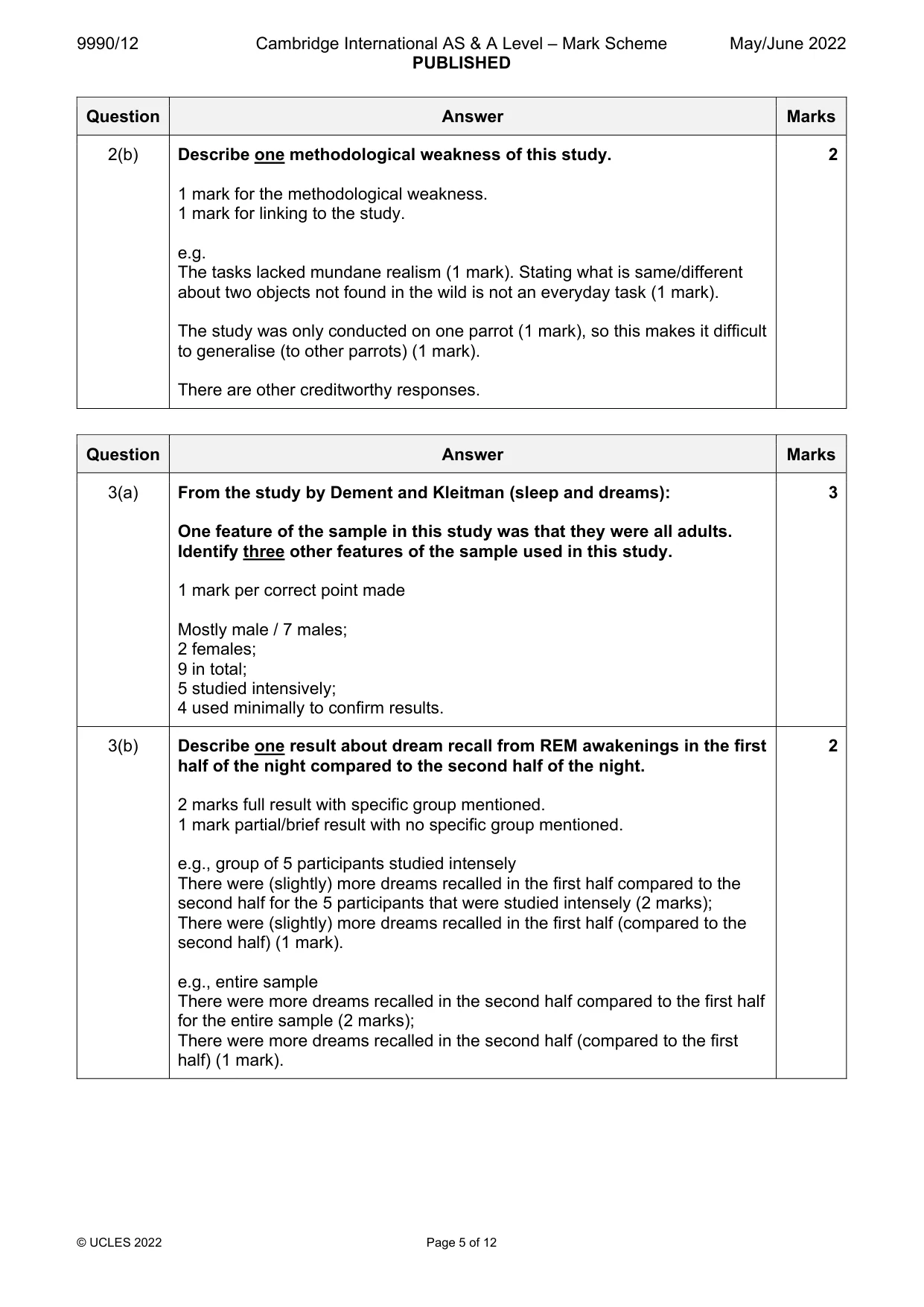 Mark scheme, page 5 of 12