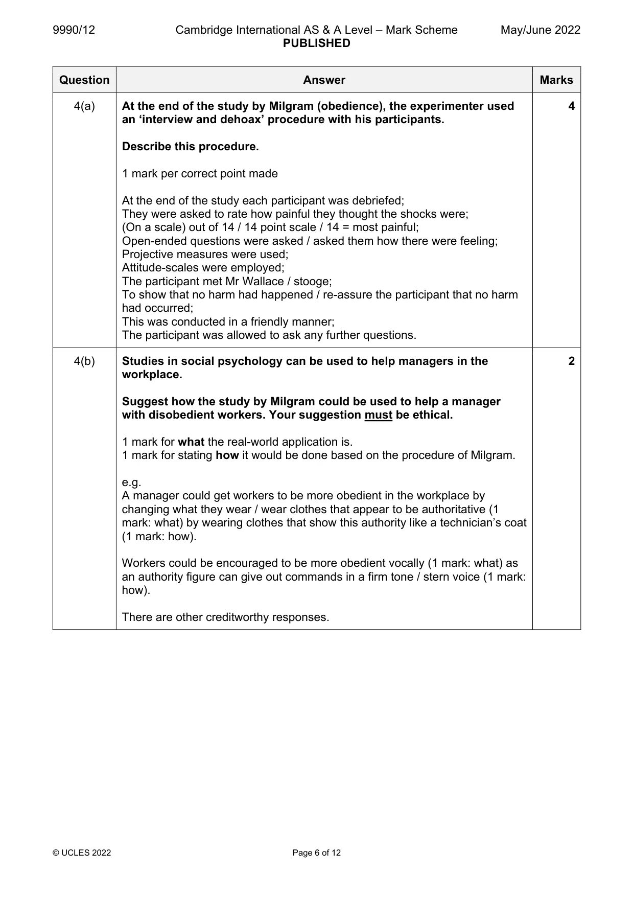 Mark scheme, page 6 of 12