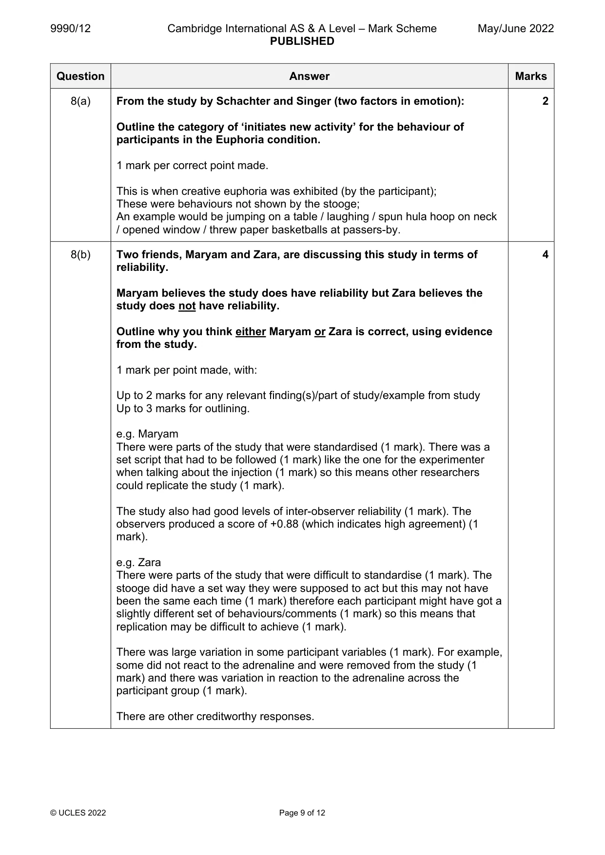 Mark scheme, page 9 of 12