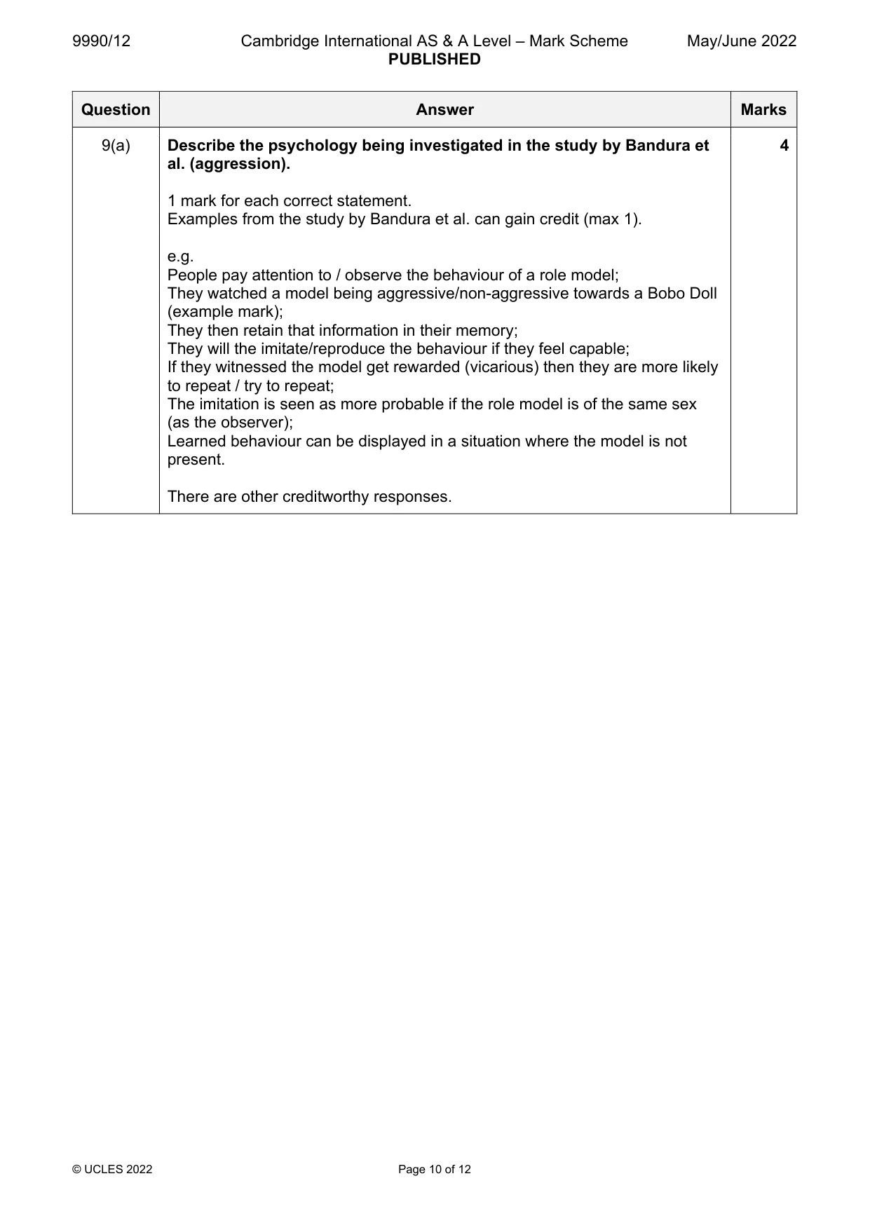 Mark scheme, page 10 of 12