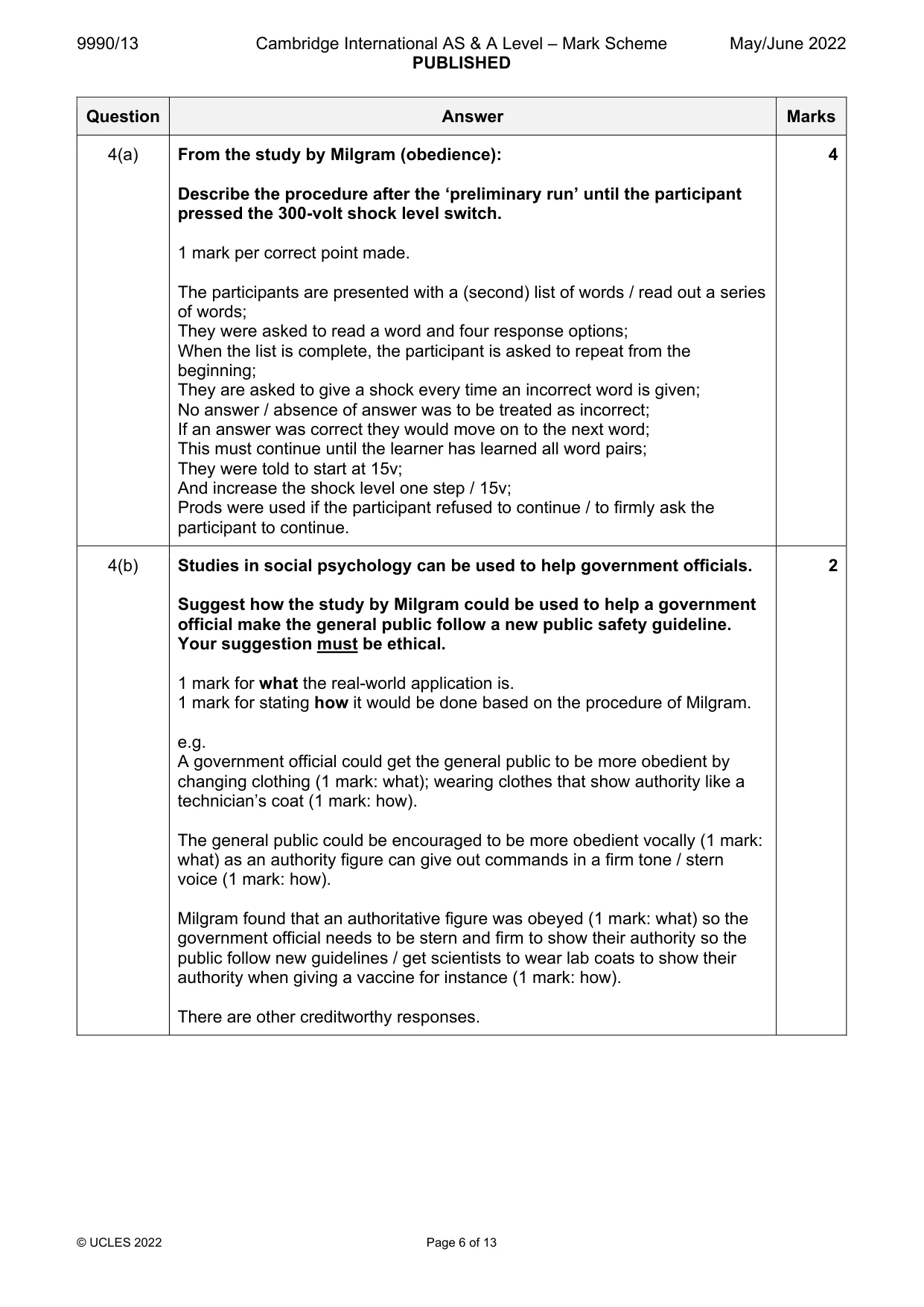 Mark scheme, page 6 of 13
