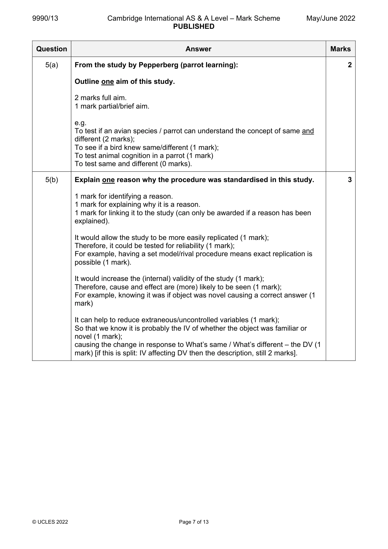 Mark scheme, page 7 of 13