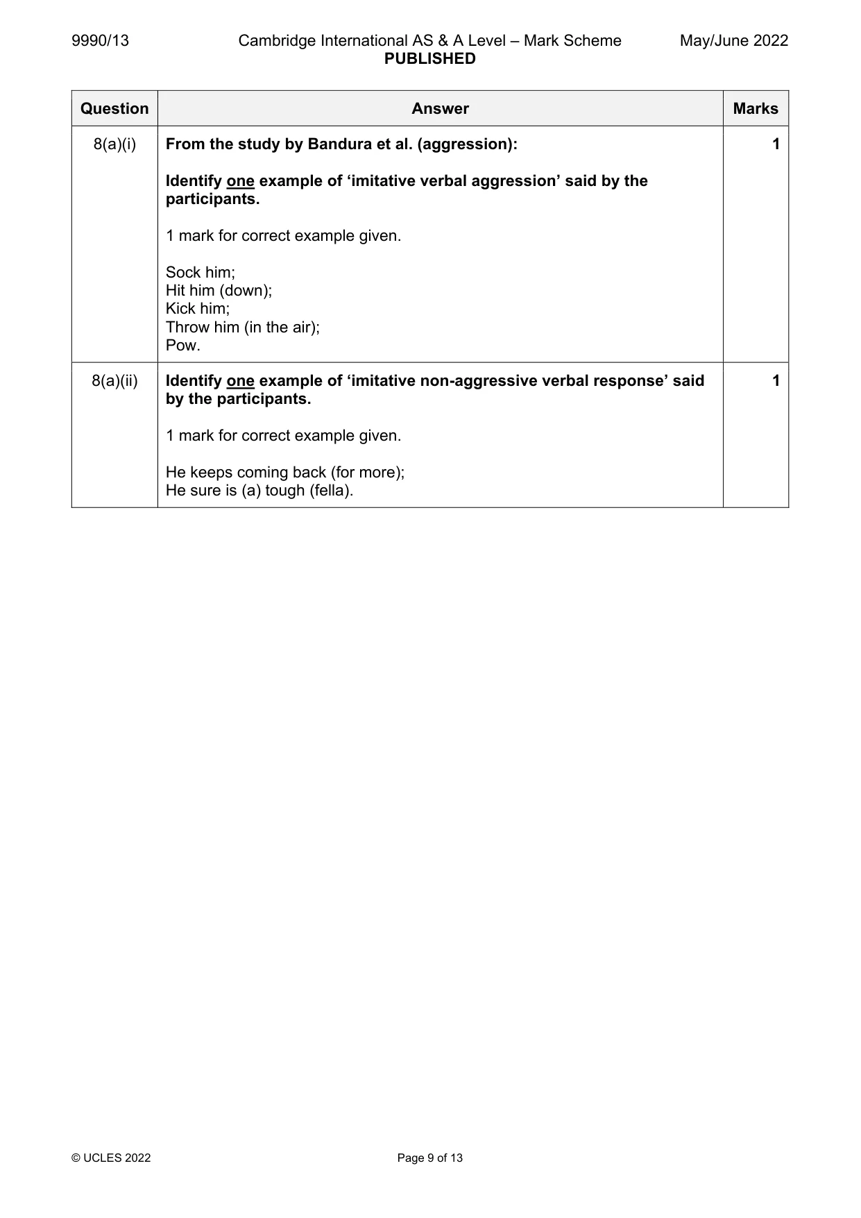 Mark scheme, page 9 of 13