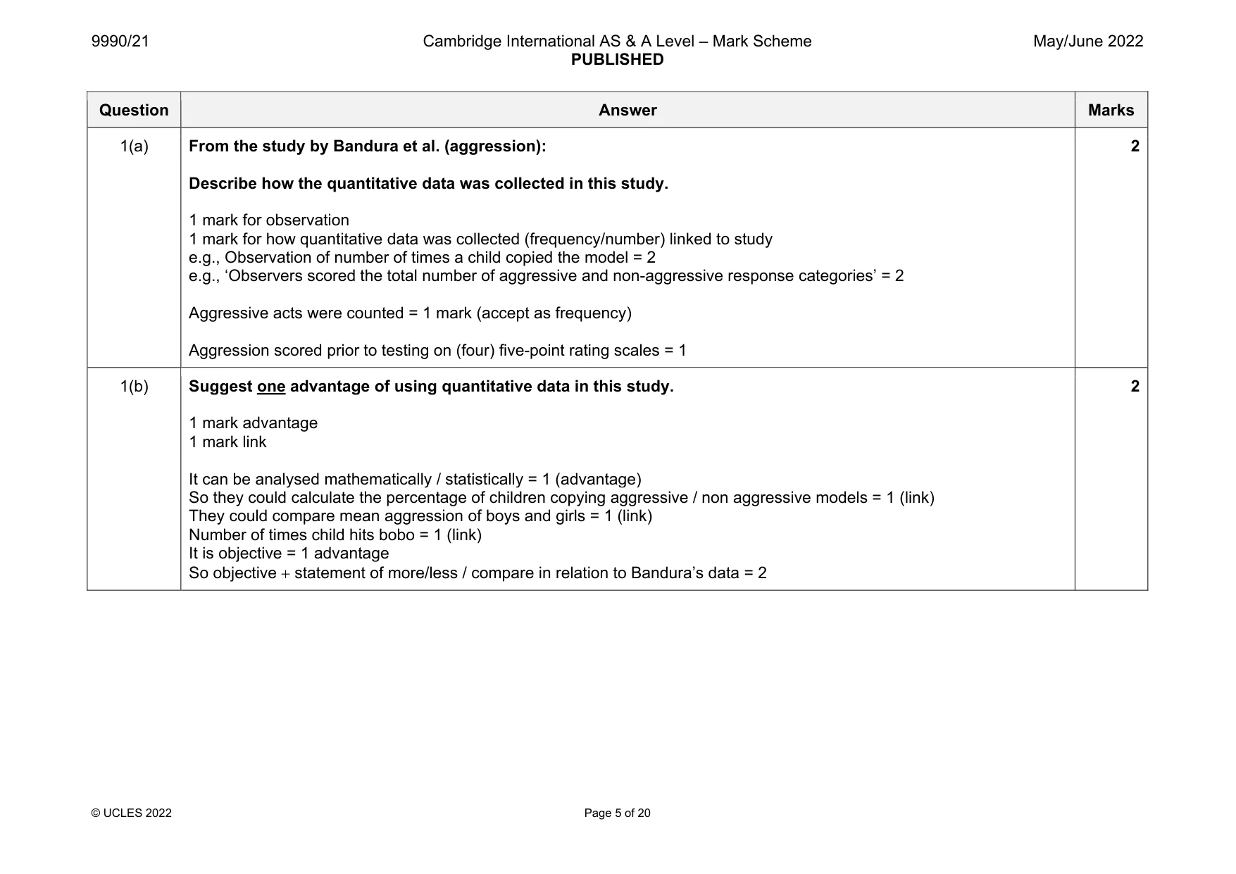 Mark scheme, page 5 of 20