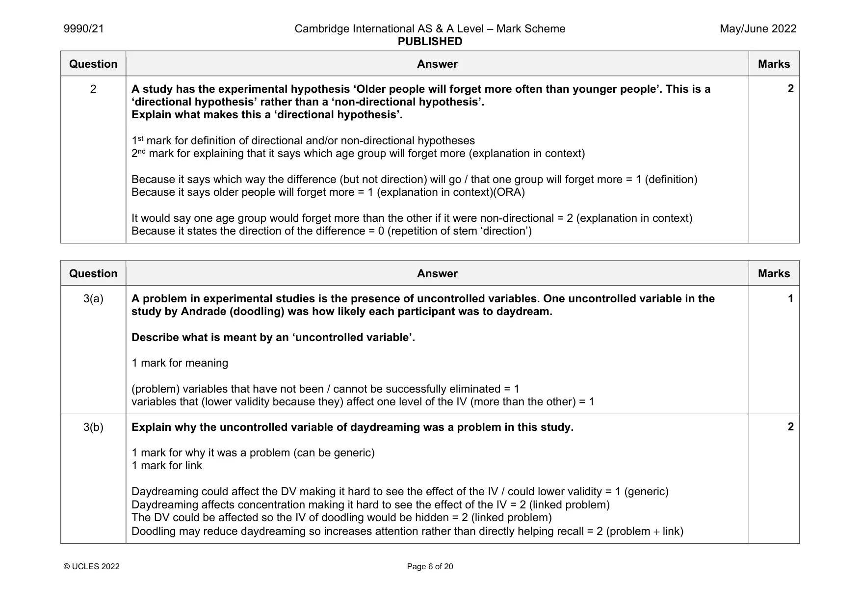 Mark scheme, page 6 of 20