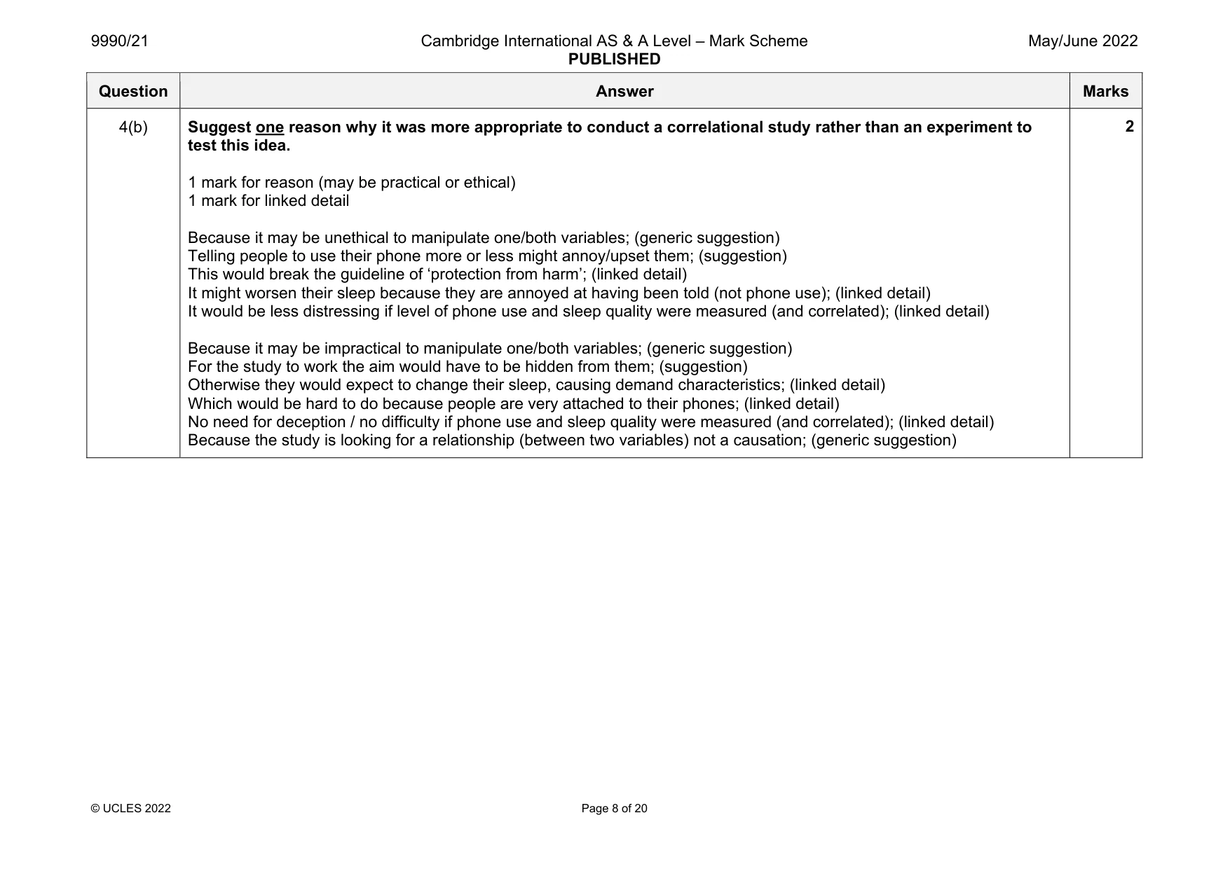 Mark scheme, page 8 of 20