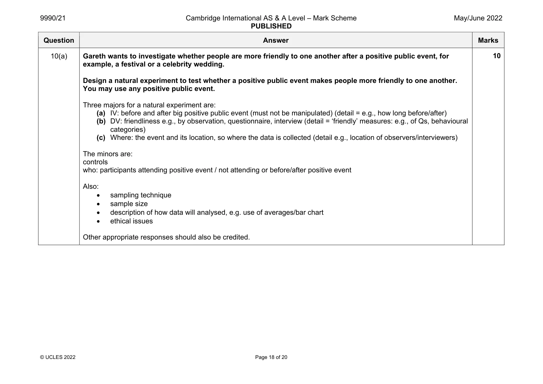 Mark scheme, page 18 of 20