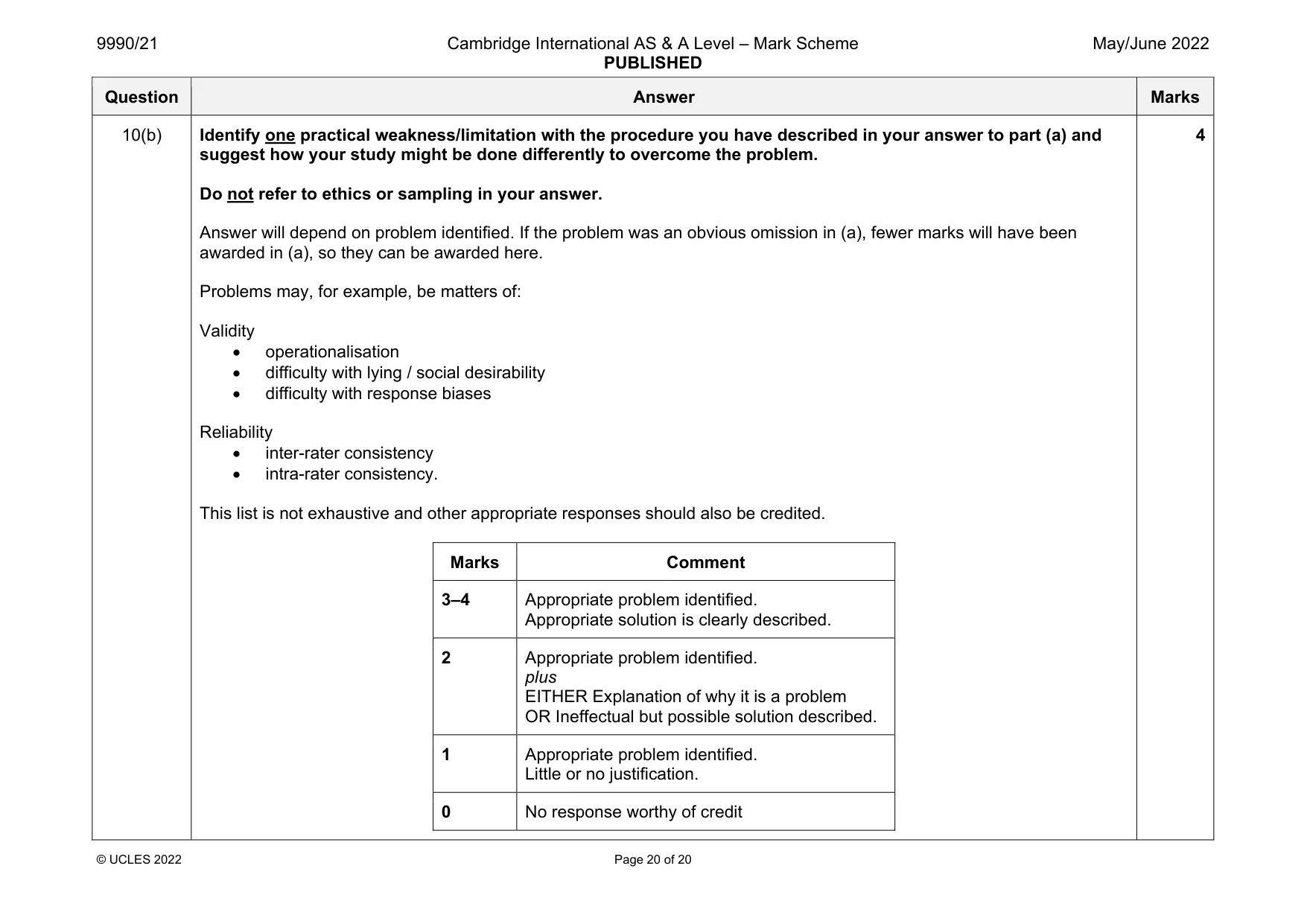 Mark scheme, page 20 of 20