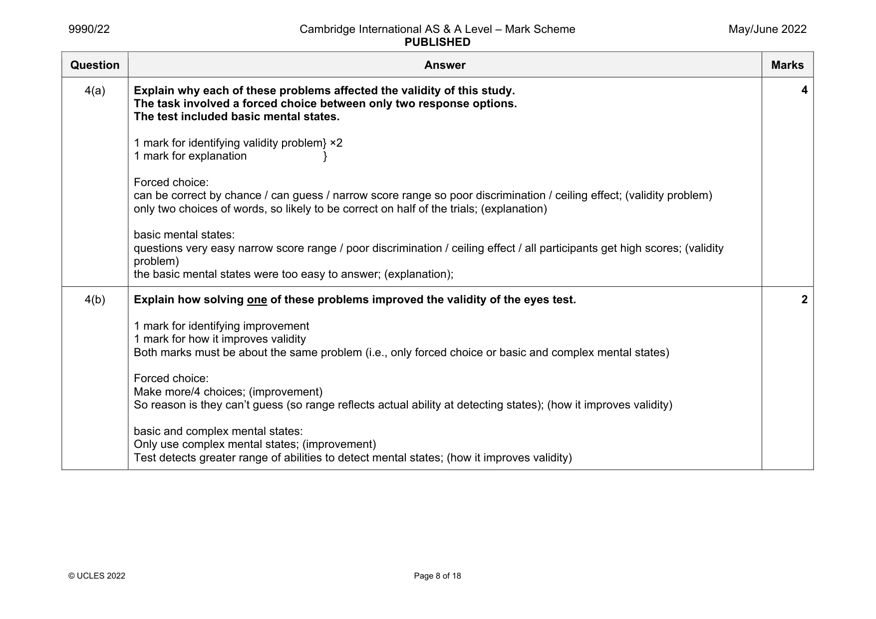 Mark scheme, page 8 of 18