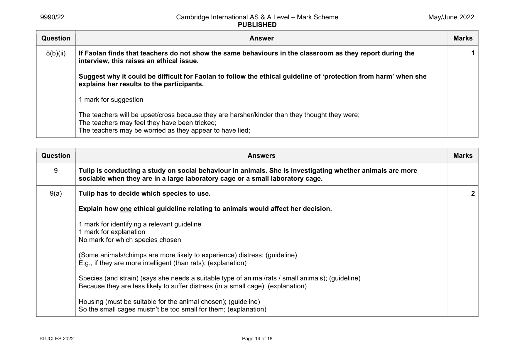 Mark scheme, page 14 of 18