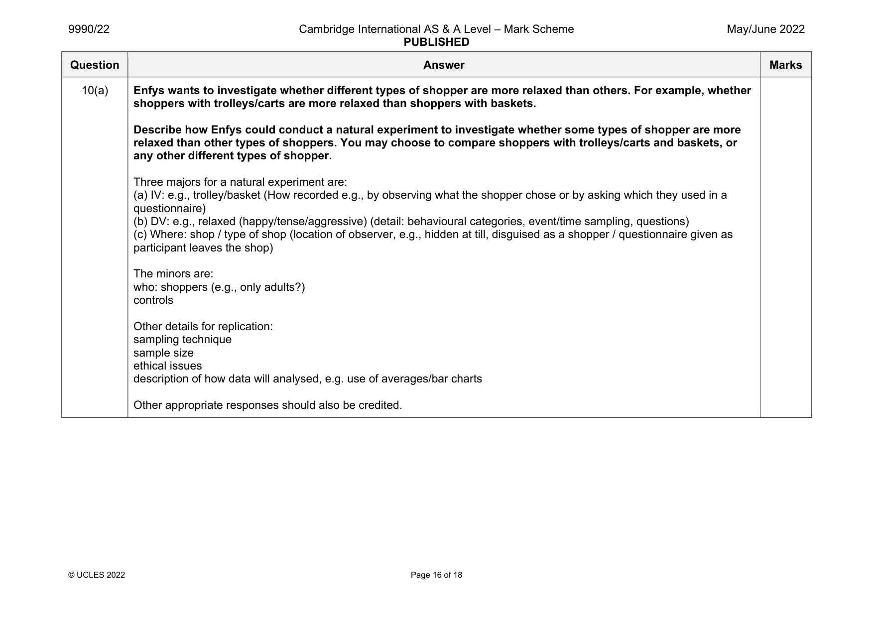 Mark scheme, page 16 of 18