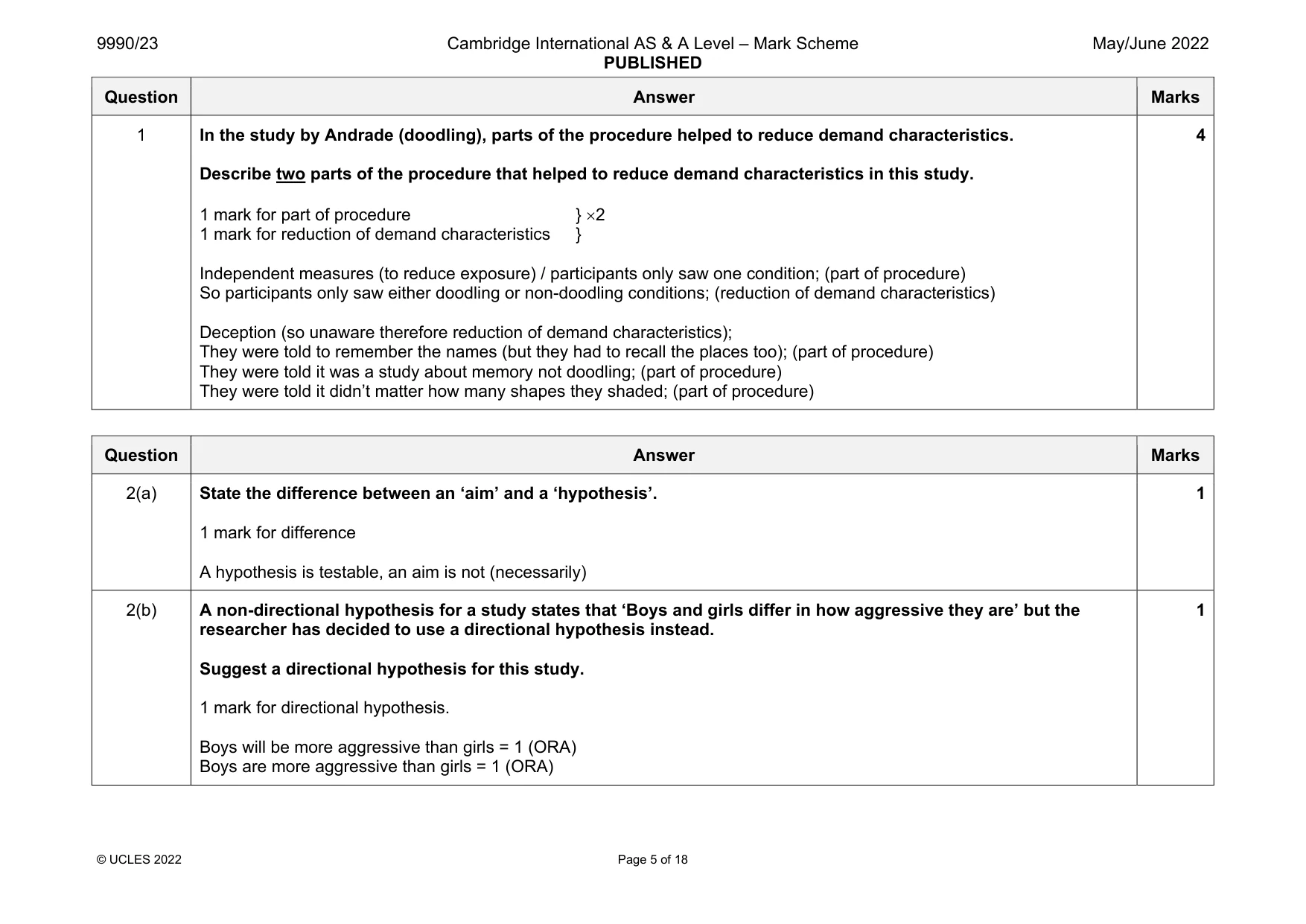 Mark scheme, page 5 of 18