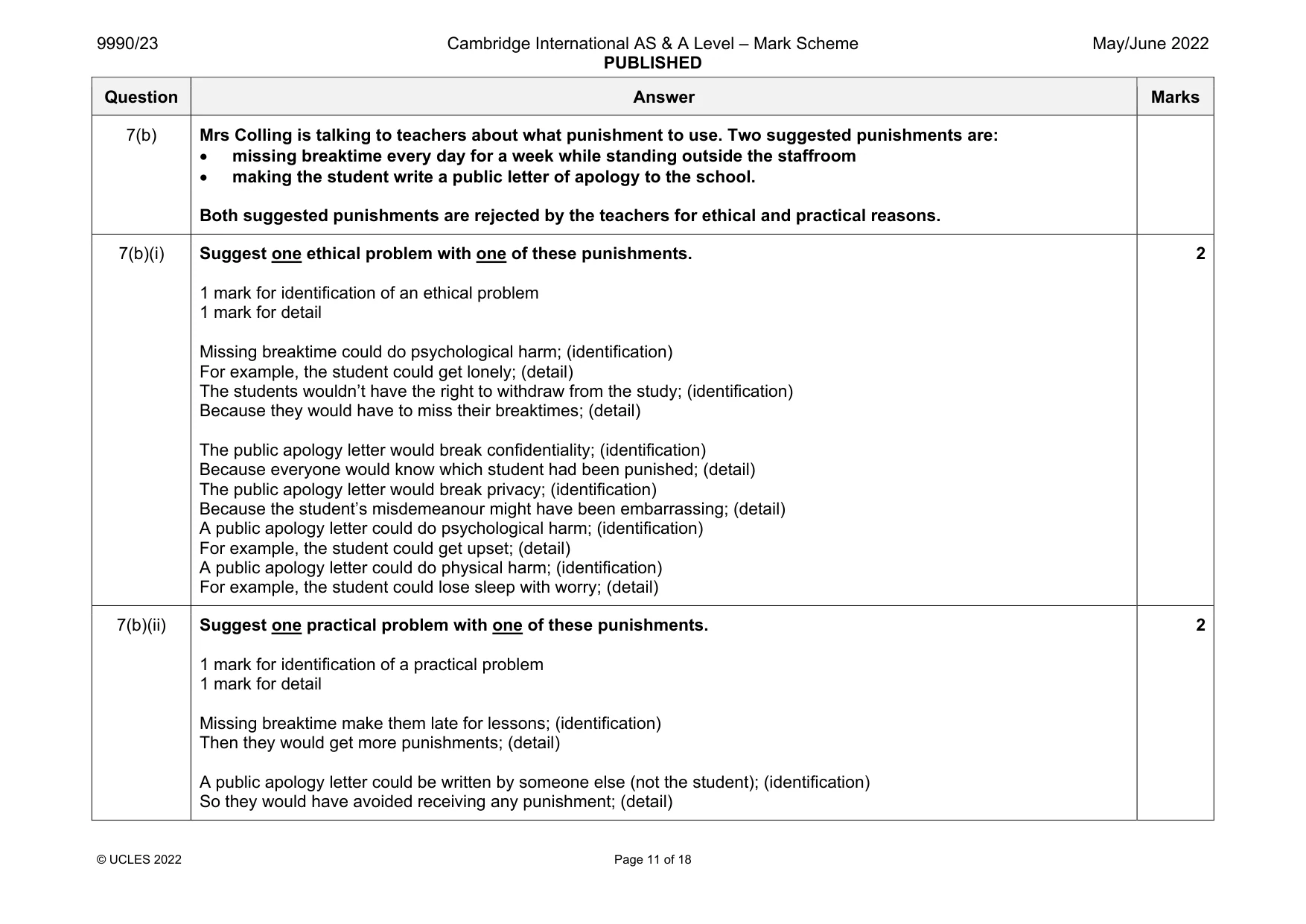 Mark scheme, page 11 of 18