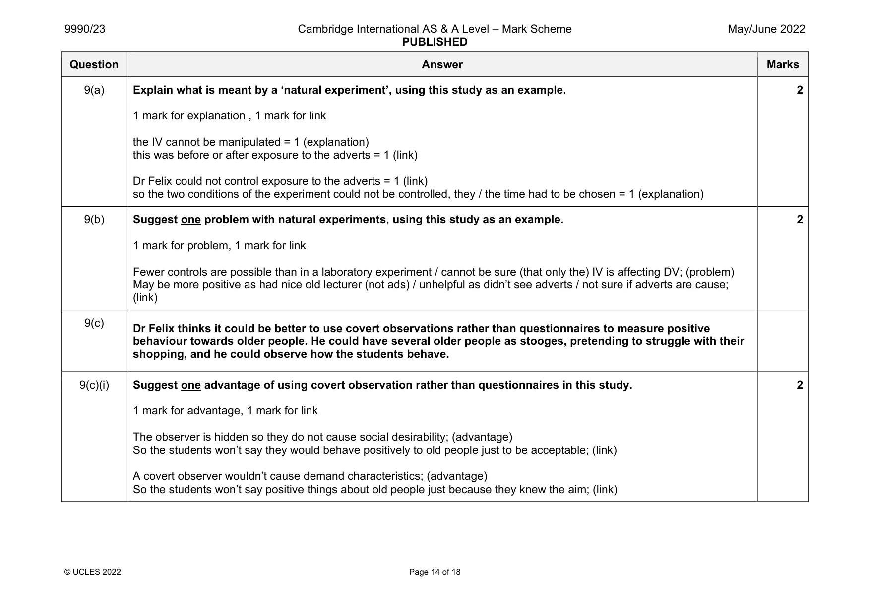 Mark scheme, page 14 of 18