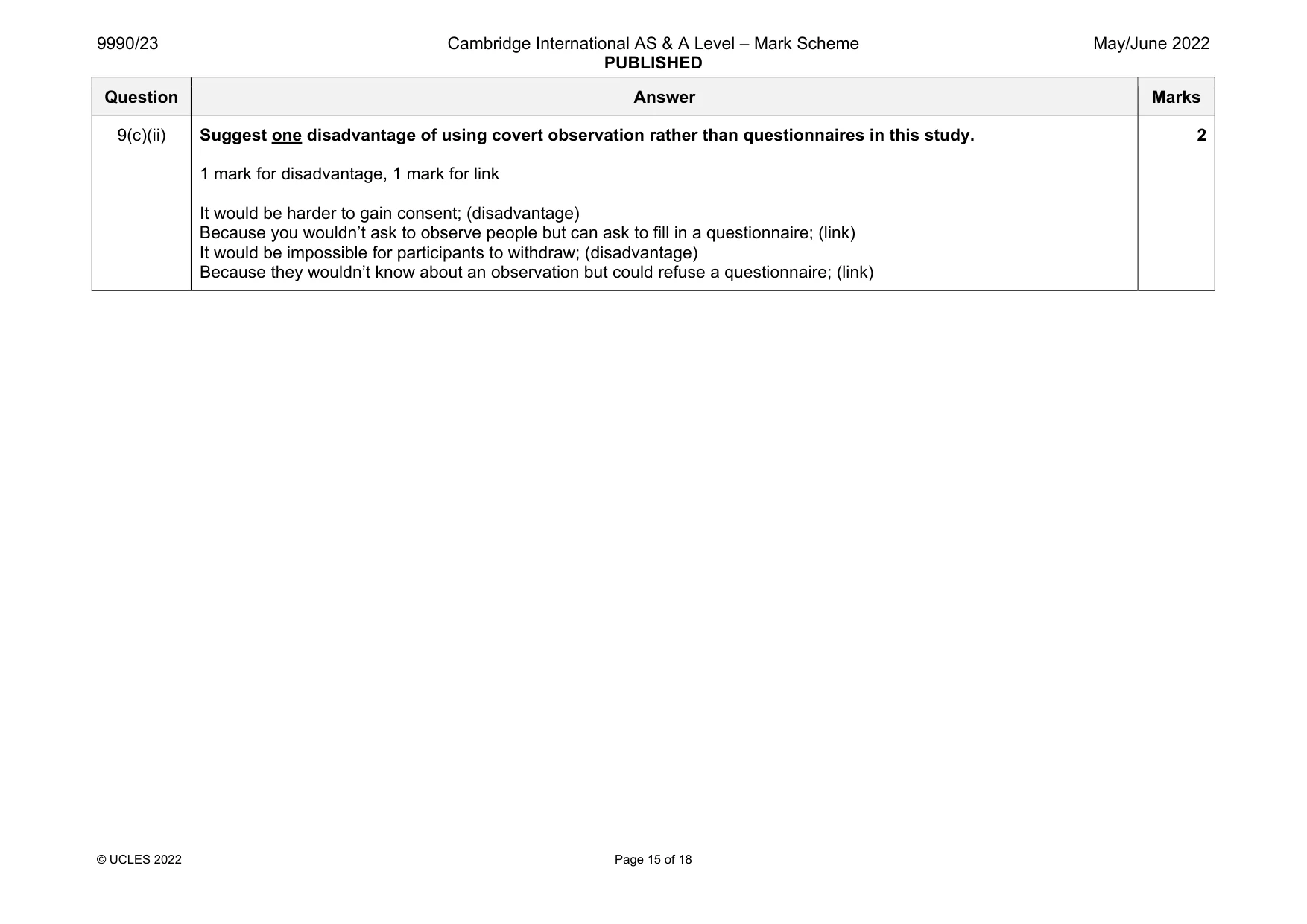 Mark scheme, page 15 of 18