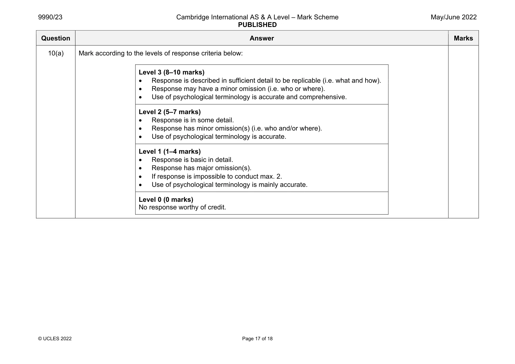 Mark scheme, page 17 of 18