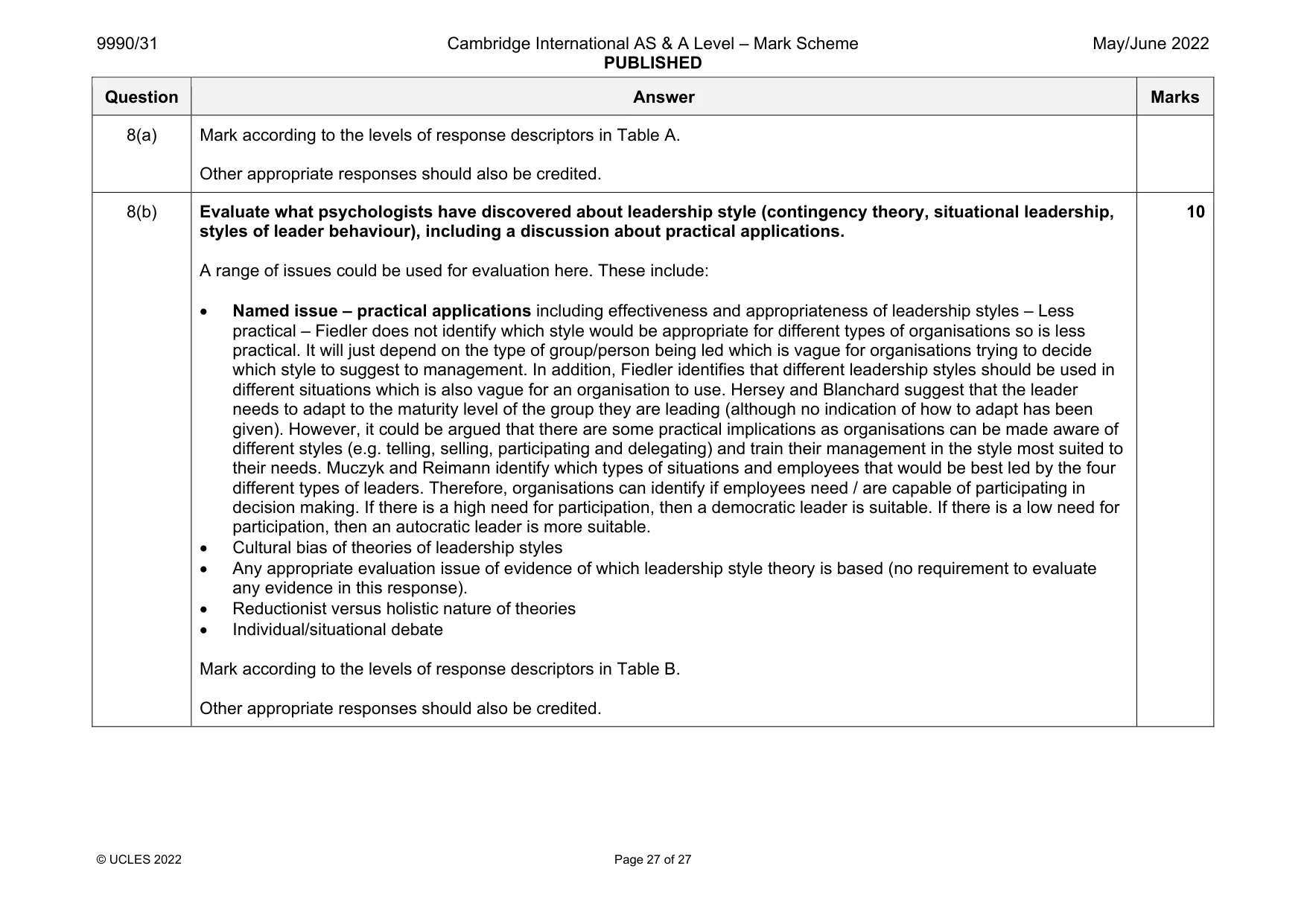 Mark scheme, page 27 of 27