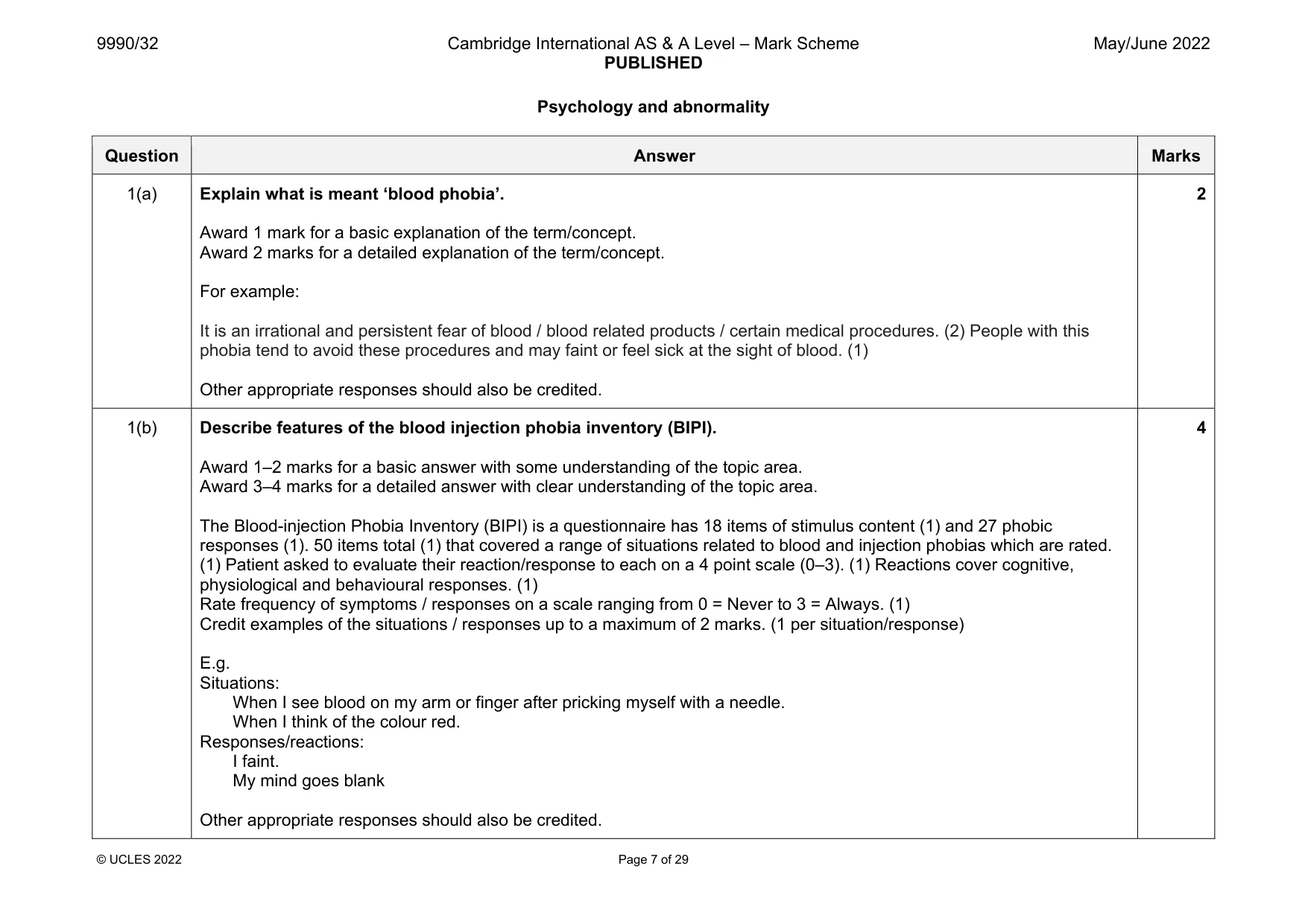 Mark scheme, page 7 of 29