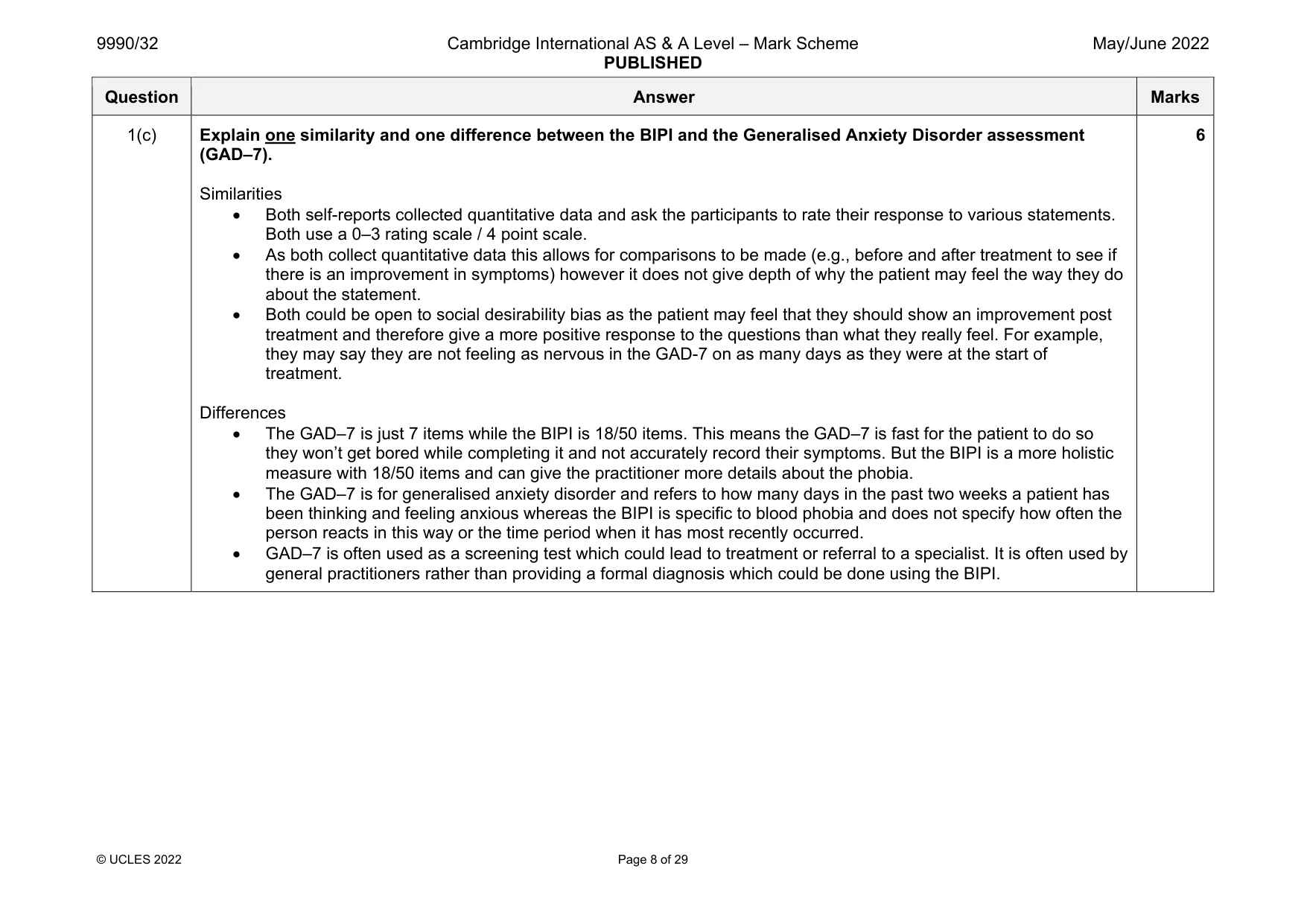 Mark scheme, page 8 of 29